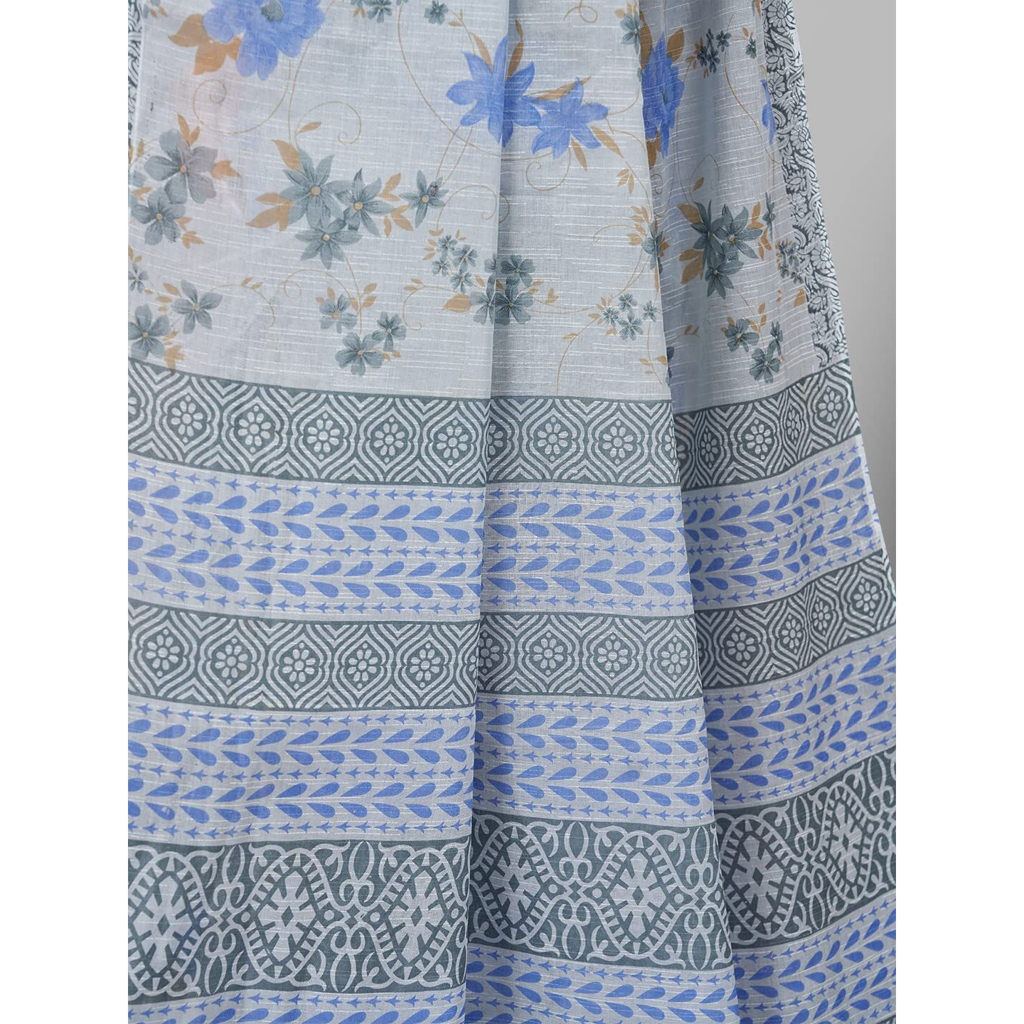 RATAN Pure Cotton Printed Mulmul Saree for Women with Blouse Piece (FBR-BP-3665_Grey)