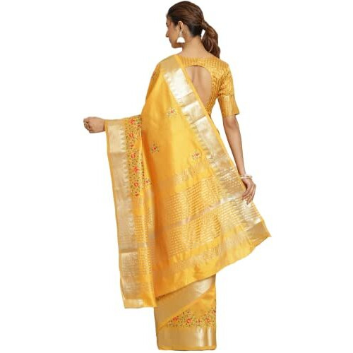 arriva fab Womens Kasavu Cotton Blend Saree With Blouse Piece (Riva1699__Yellow)