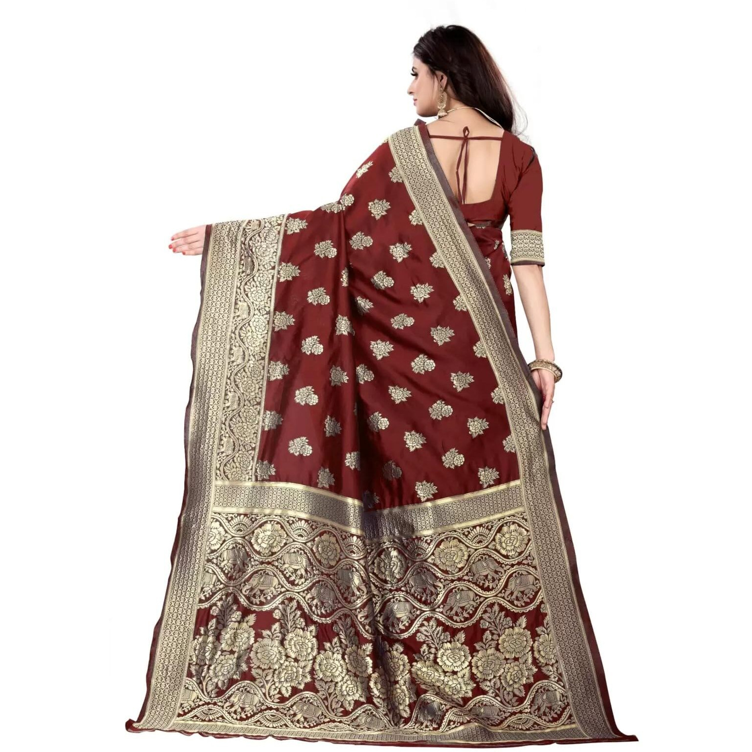 Sugathari Womens Banarasi Saree Pure Kanjivaram Silk Saree Soft new ladies 2023 Design Wear Pattu Sarees Latest Cotton Party Sari collections With Blouse Piece for Wedding sadi (PARI 63 MAROON)