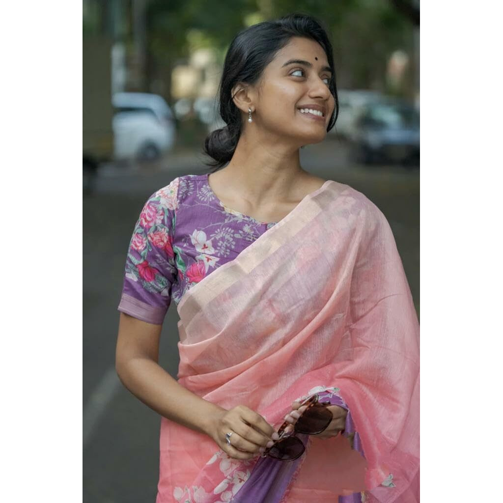 J Enterprise Womens Pure Soft Linen Cotton Banarasi Silk Saree Pattu For Women Kanjivaram Sarees Latest Party Design Wear Wedding Sadi With Blouse Piece 2023 2024 Ready To New (FlowerJaal) (Wine)