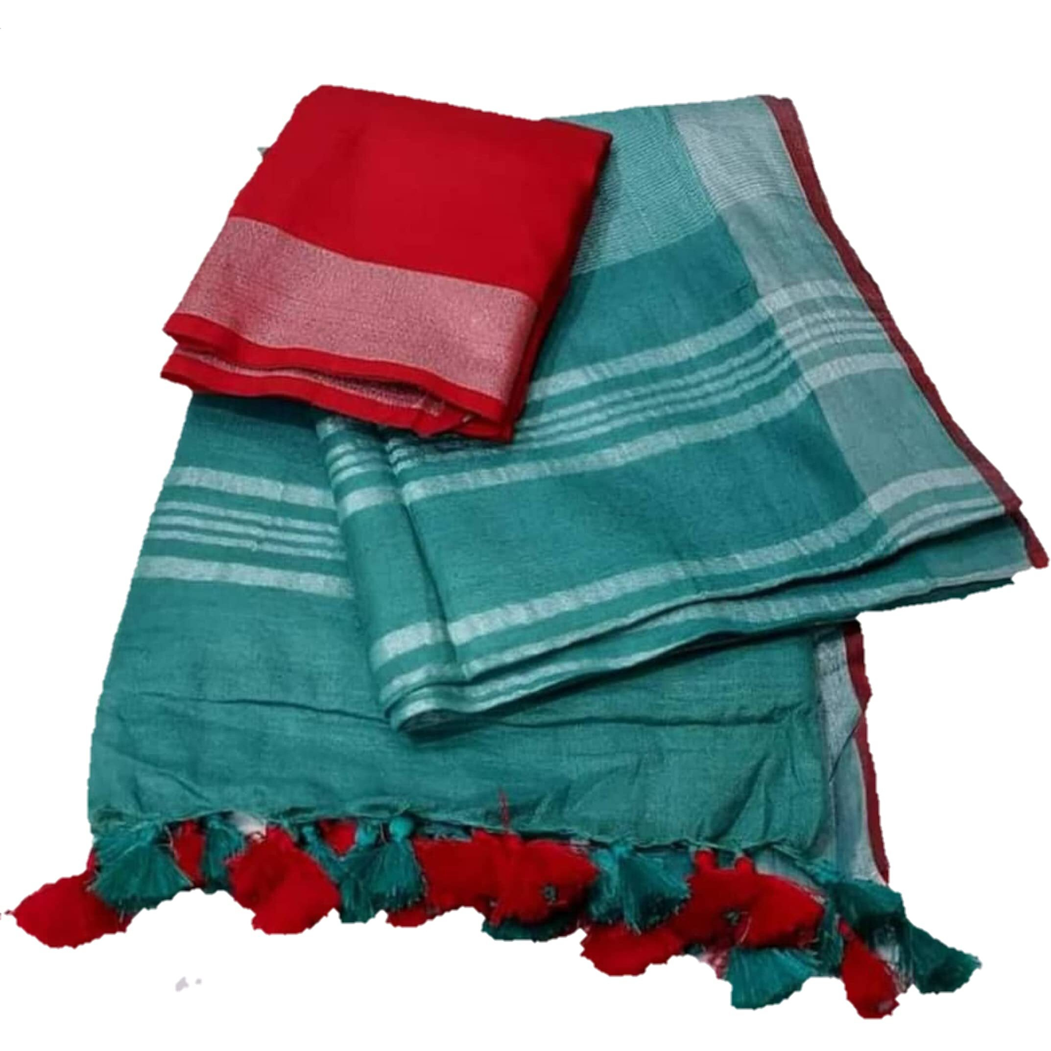 HAIDER ALI AND SONS Pure Linen Ethnic Wear Saree For Womens (With Blouse)_01 (RAMA GREEN)