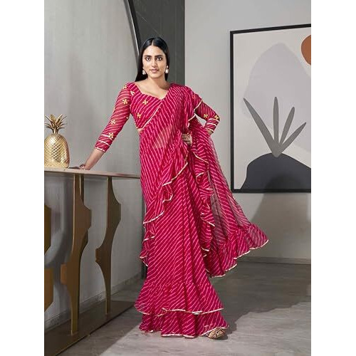 Womanista Womens Leheriya Poly Georgette Saree (TI5103A_Pink)