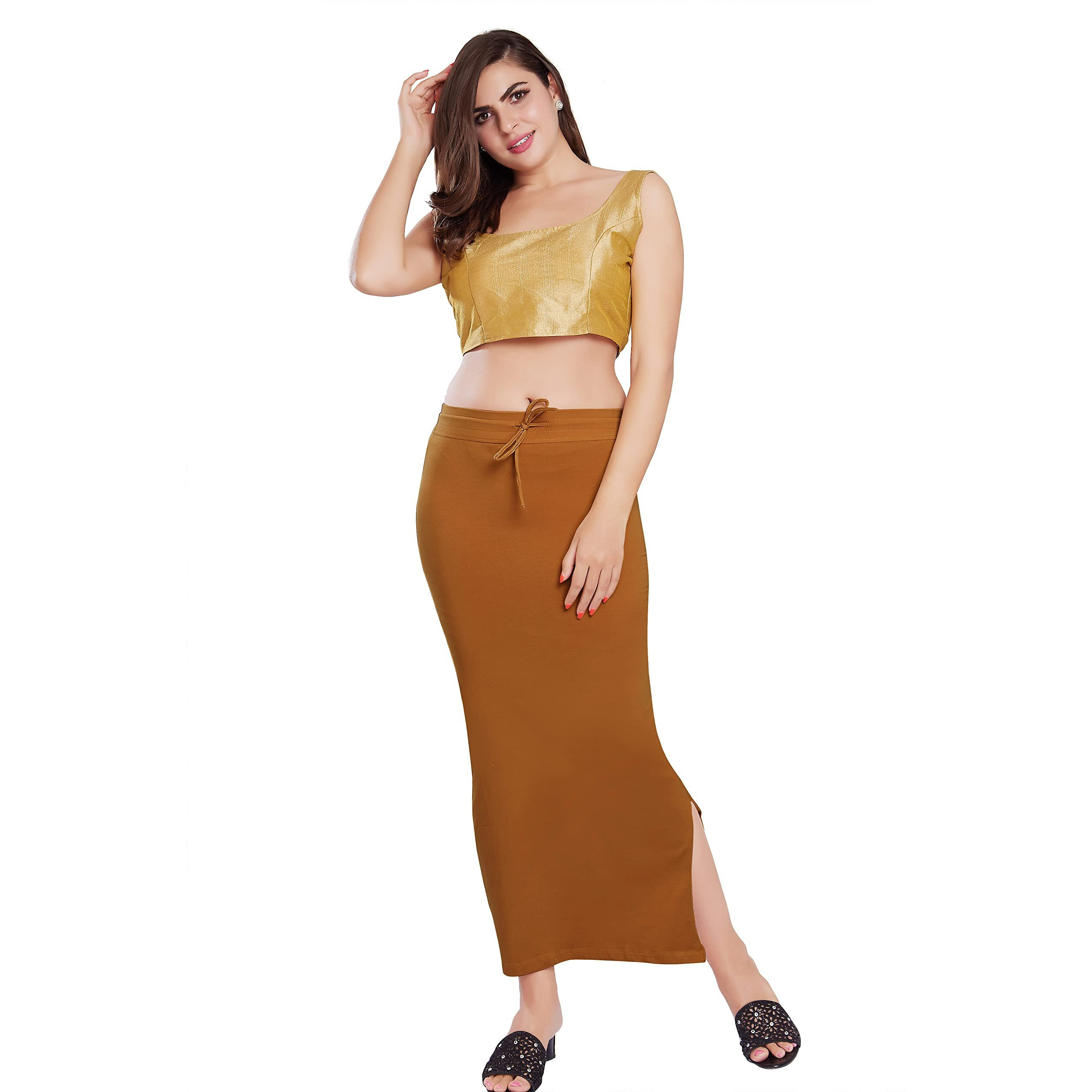 RANI SAAHIBA Womens Stretchy Slim Fishcut Petticoat Cotton Saree Shapewear(SHP46_2XL/3XL_Mustrad)