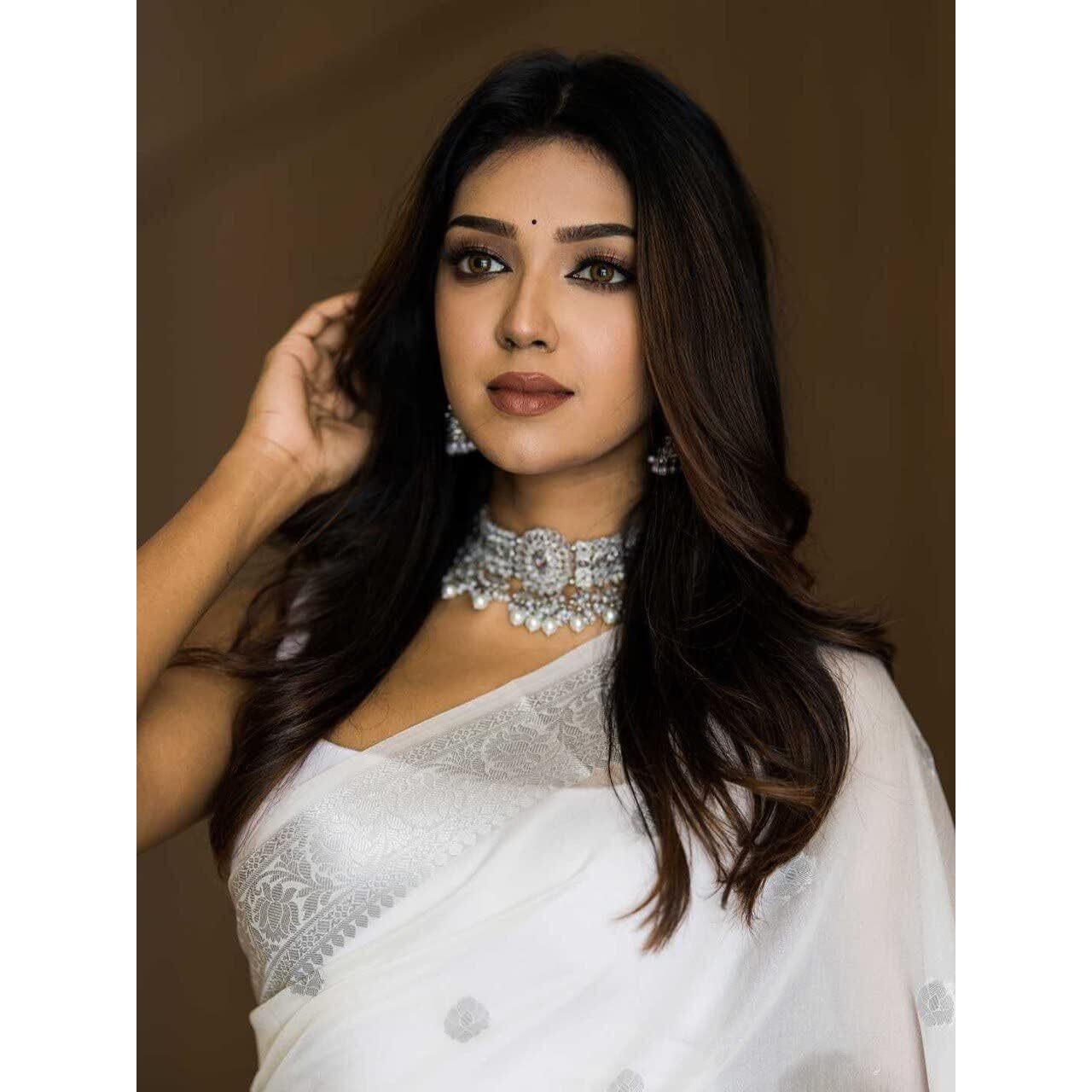 C J Enterprise Womens Banarasi Pure Kanjivaram Silk Saree Cotton Spun Saree for Wedding Soft Design Wear Pattu Sarees Latest Sari With Blouse Piece sadi new ladies Party 2024 (Fatima) (White)