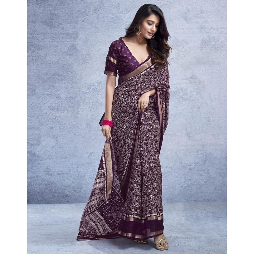 SIRIL Womens Dola Silk Varli Printed Sequence And Zari Border Saree With Unstitched Blouse Piece (3636S219_Wine)