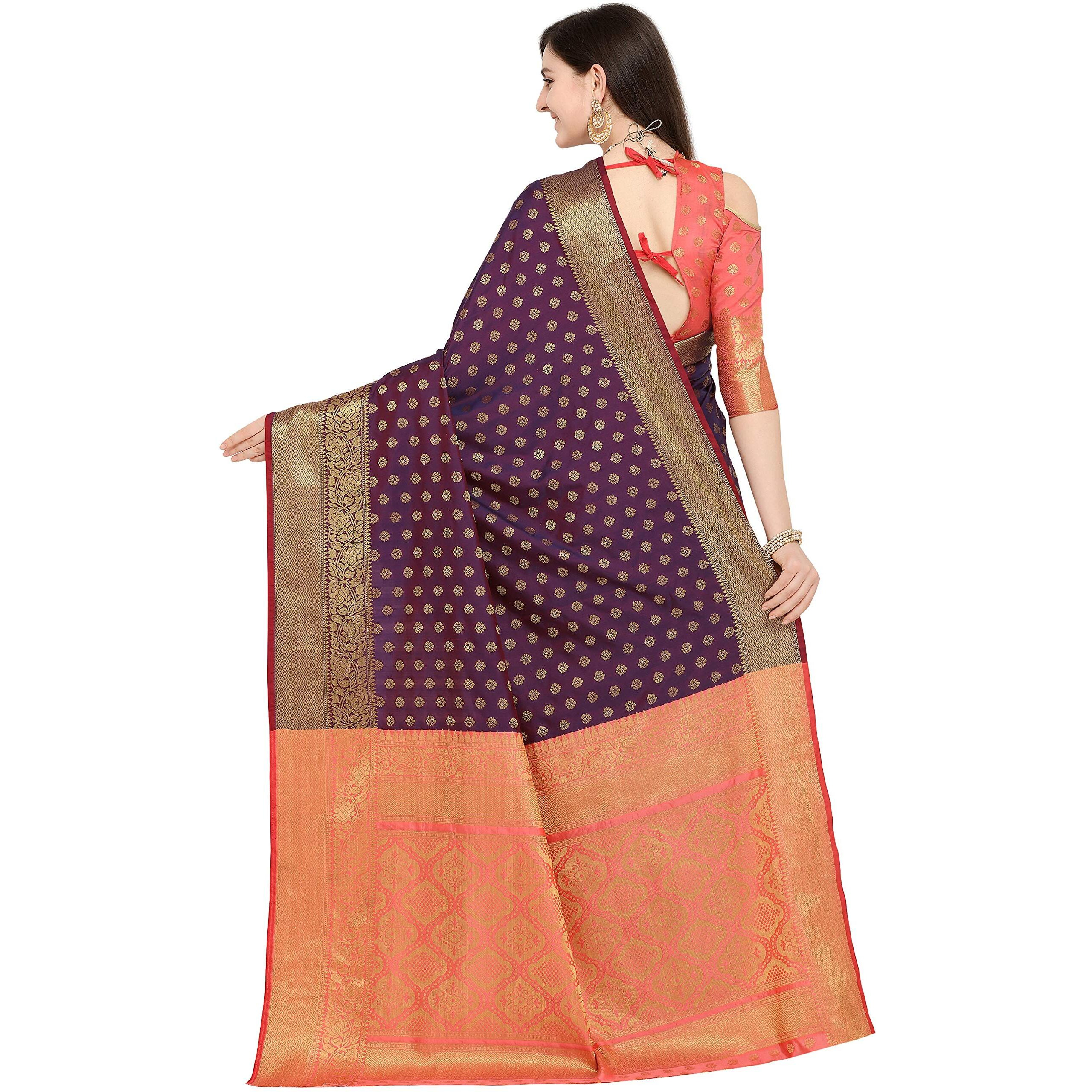 EthnicJunction Womens Banarasi Silk Saree With Blouse Piece (EJ1178-7990_Maroon)