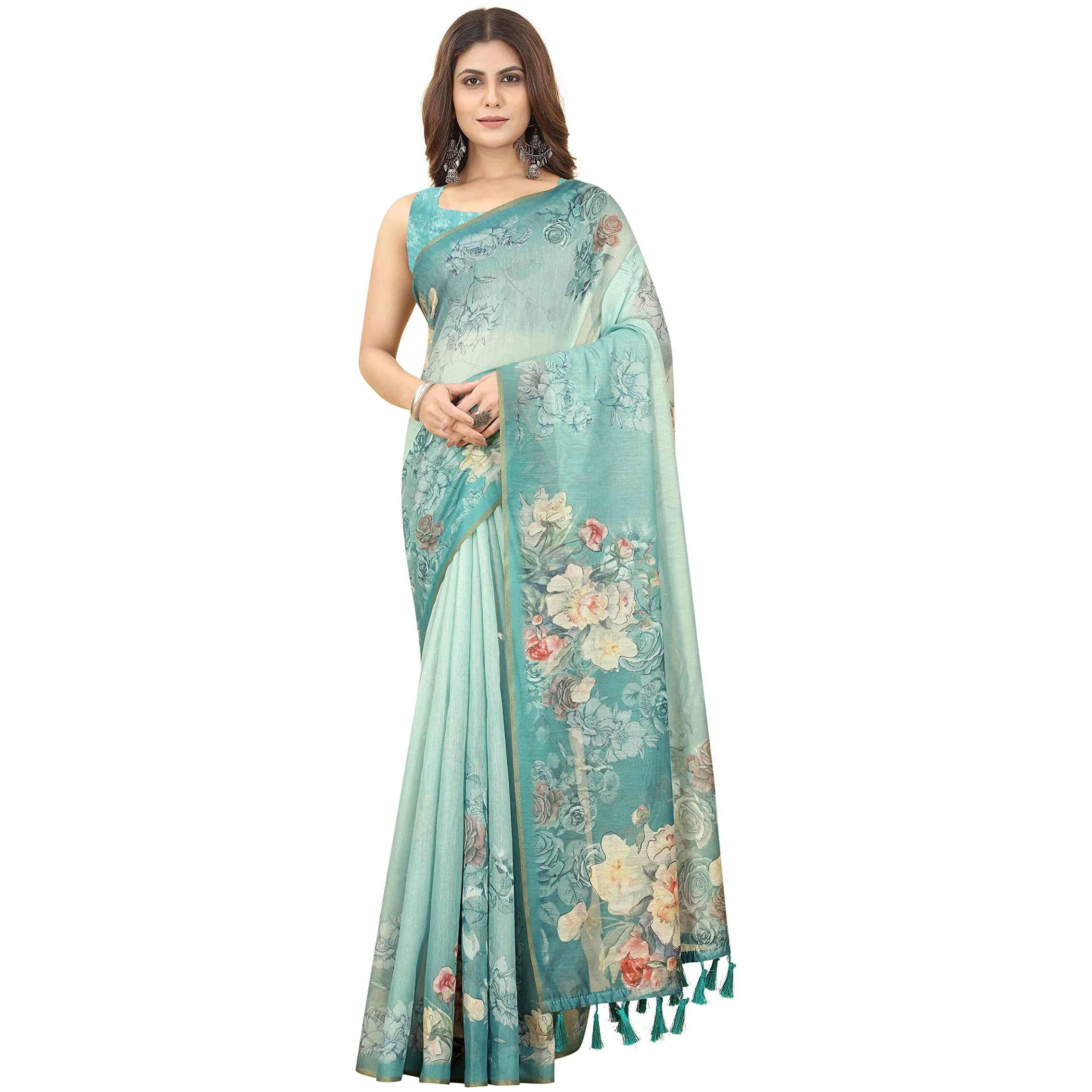 Enthone Womens Chanderi Tissue Silk Saree With Unstiched Blouse Piece (Sz-W-Air-1528, Blue)