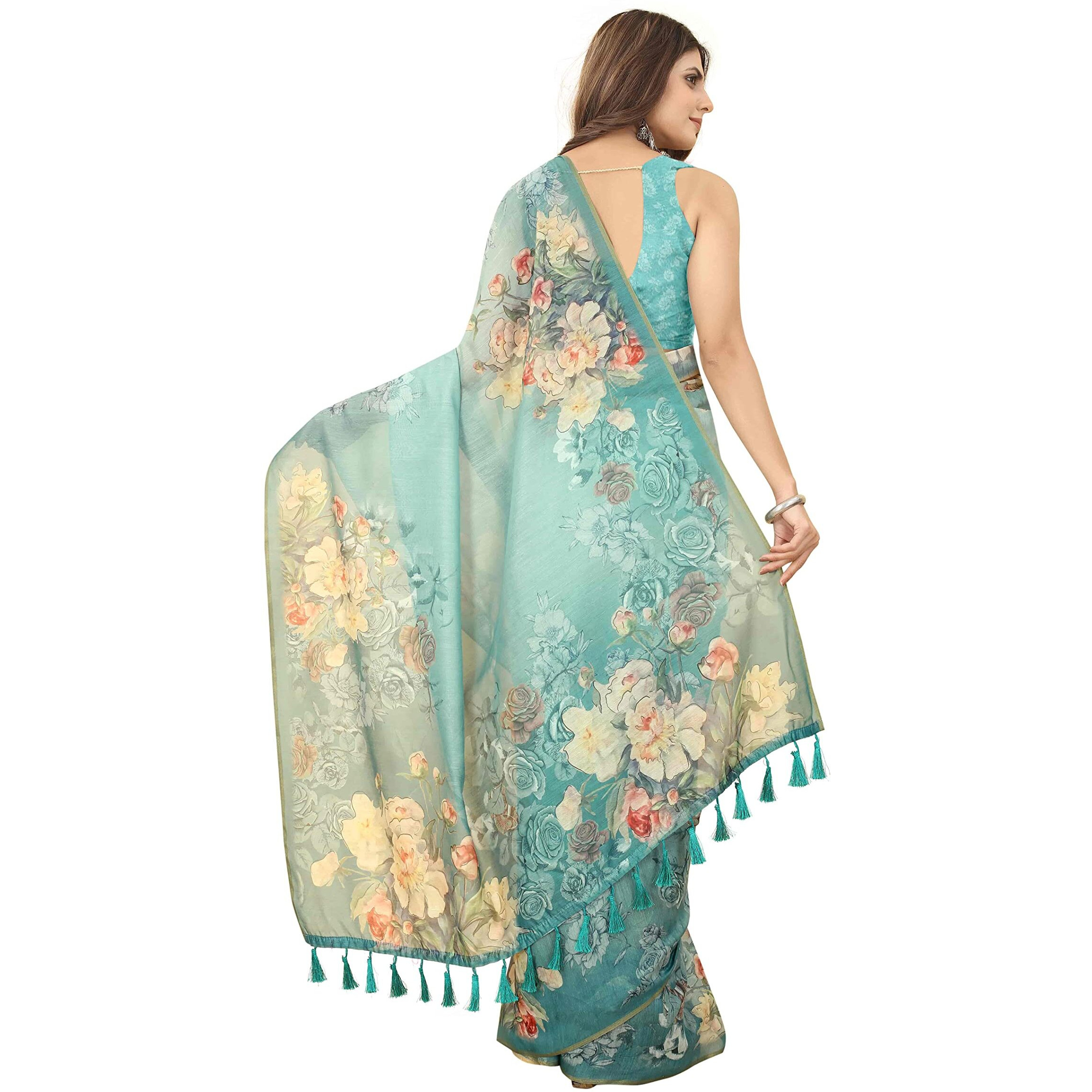 Enthone Womens Chanderi Tissue Silk Saree With Unstiched Blouse Piece (Sz-W-Air-1528, Blue)