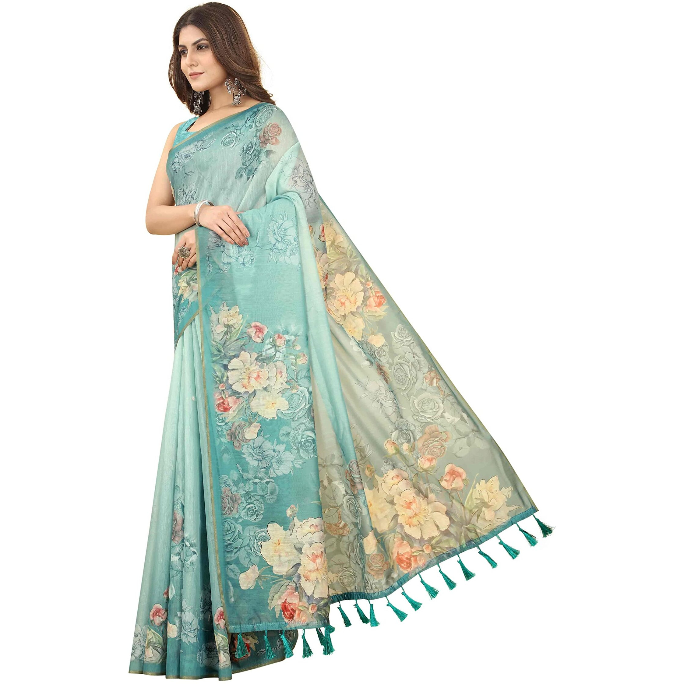 Enthone Womens Chanderi Tissue Silk Saree With Unstiched Blouse Piece (Sz-W-Air-1528, Blue)