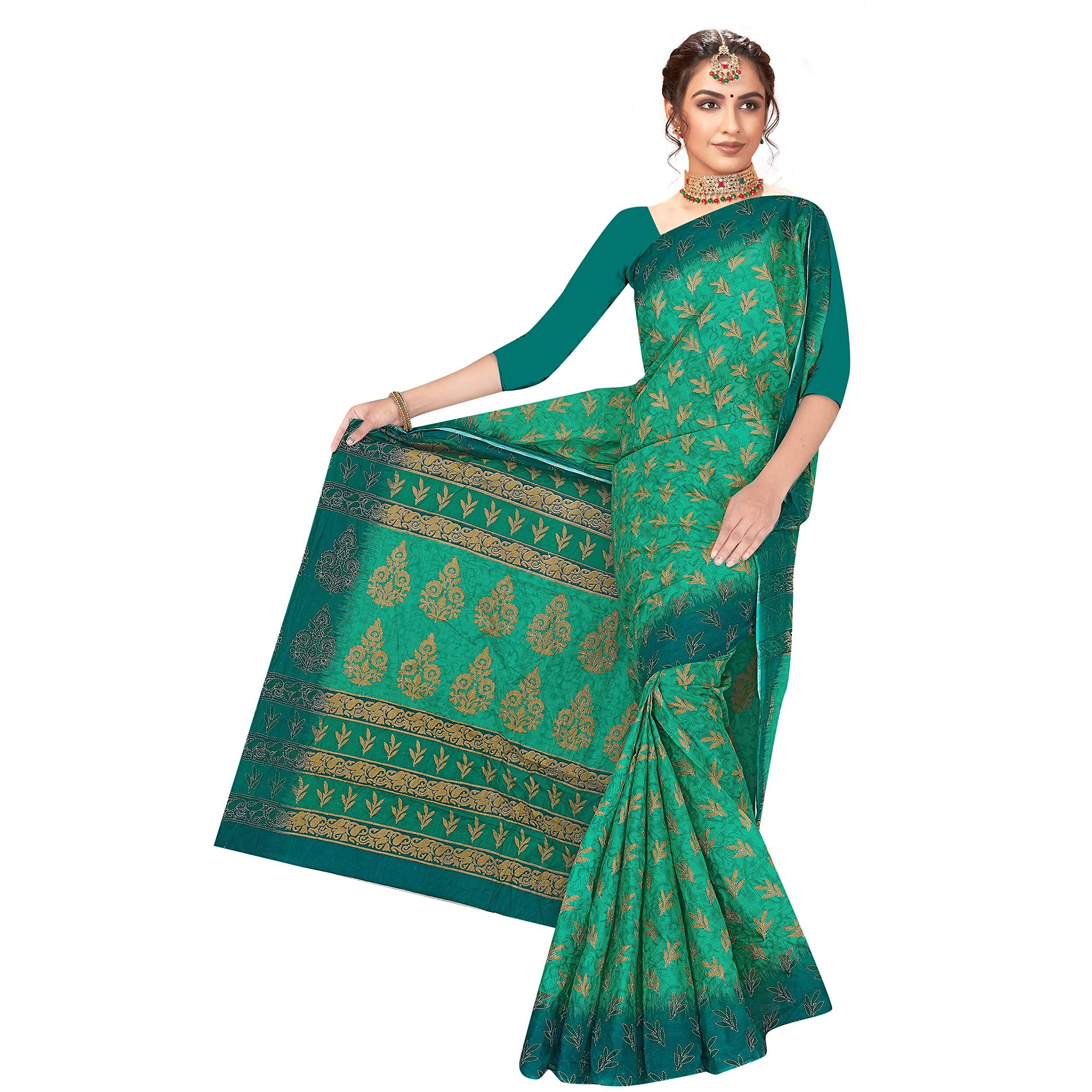 TAMAIRA FASHION Womens Plain Weave Pure Cotton Saree Without Blouse Piece(AB35_Seagreen)