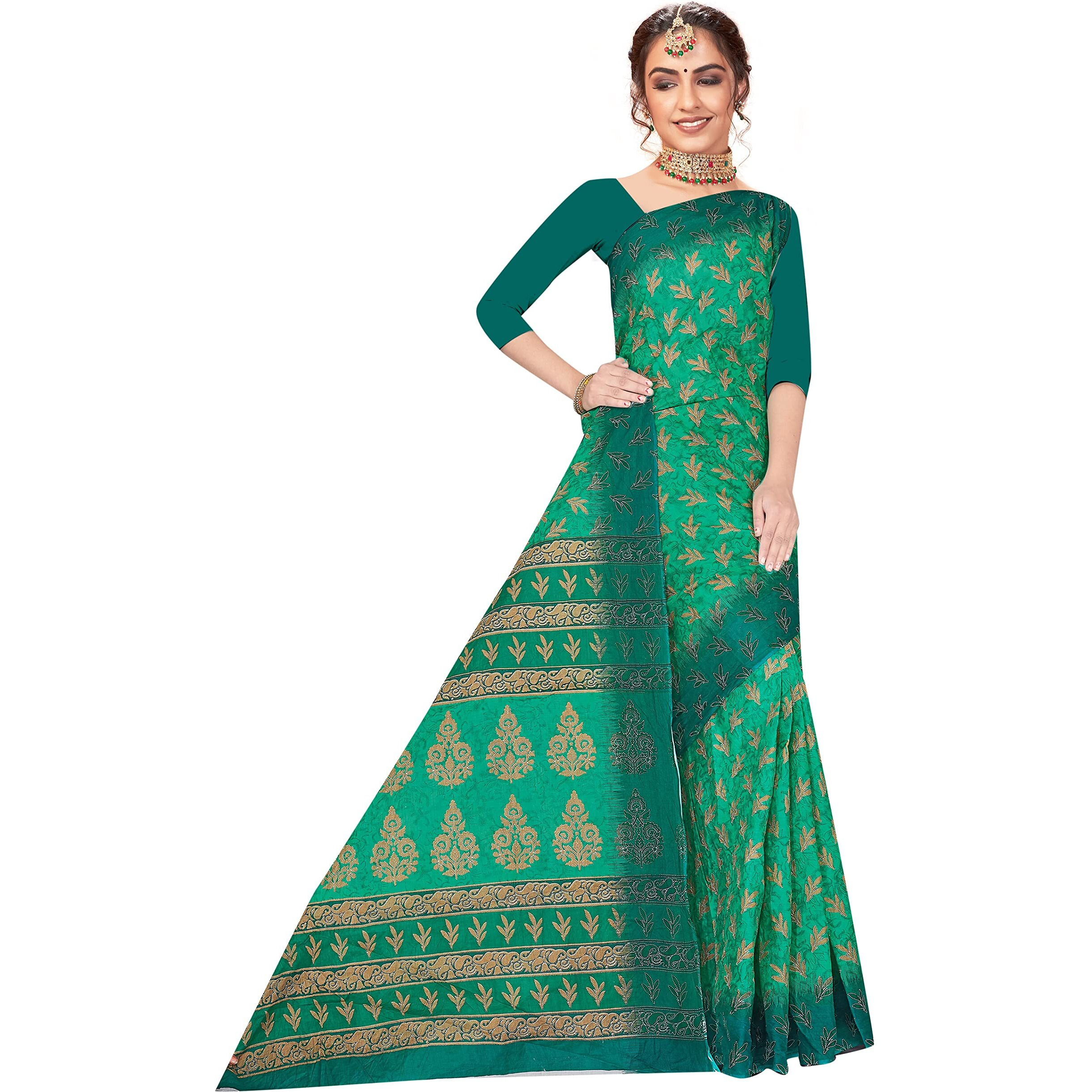 TAMAIRA FASHION Womens Plain Weave Pure Cotton Saree Without Blouse Piece(AB35_Seagreen)