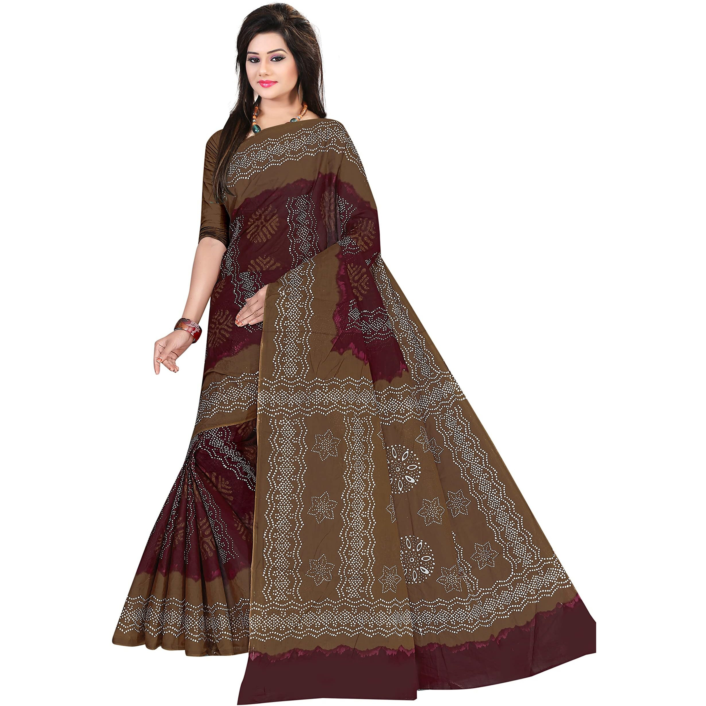 TAMAIRA FASHION Womens Plain Weave Pure Cotton Saree Without Blouse Piece (1856_Maroon)