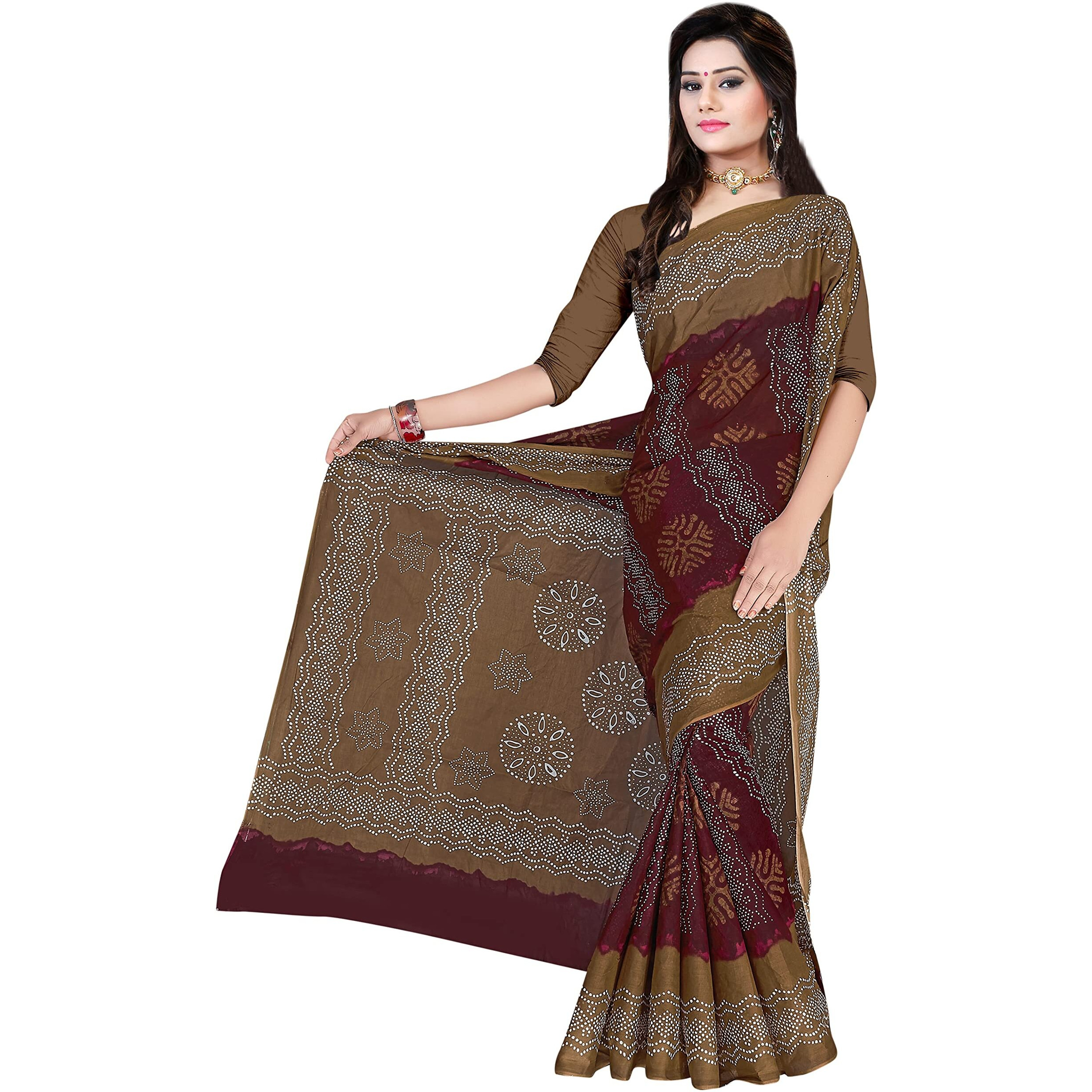 TAMAIRA FASHION Womens Plain Weave Pure Cotton Saree Without Blouse Piece (1856_Maroon)