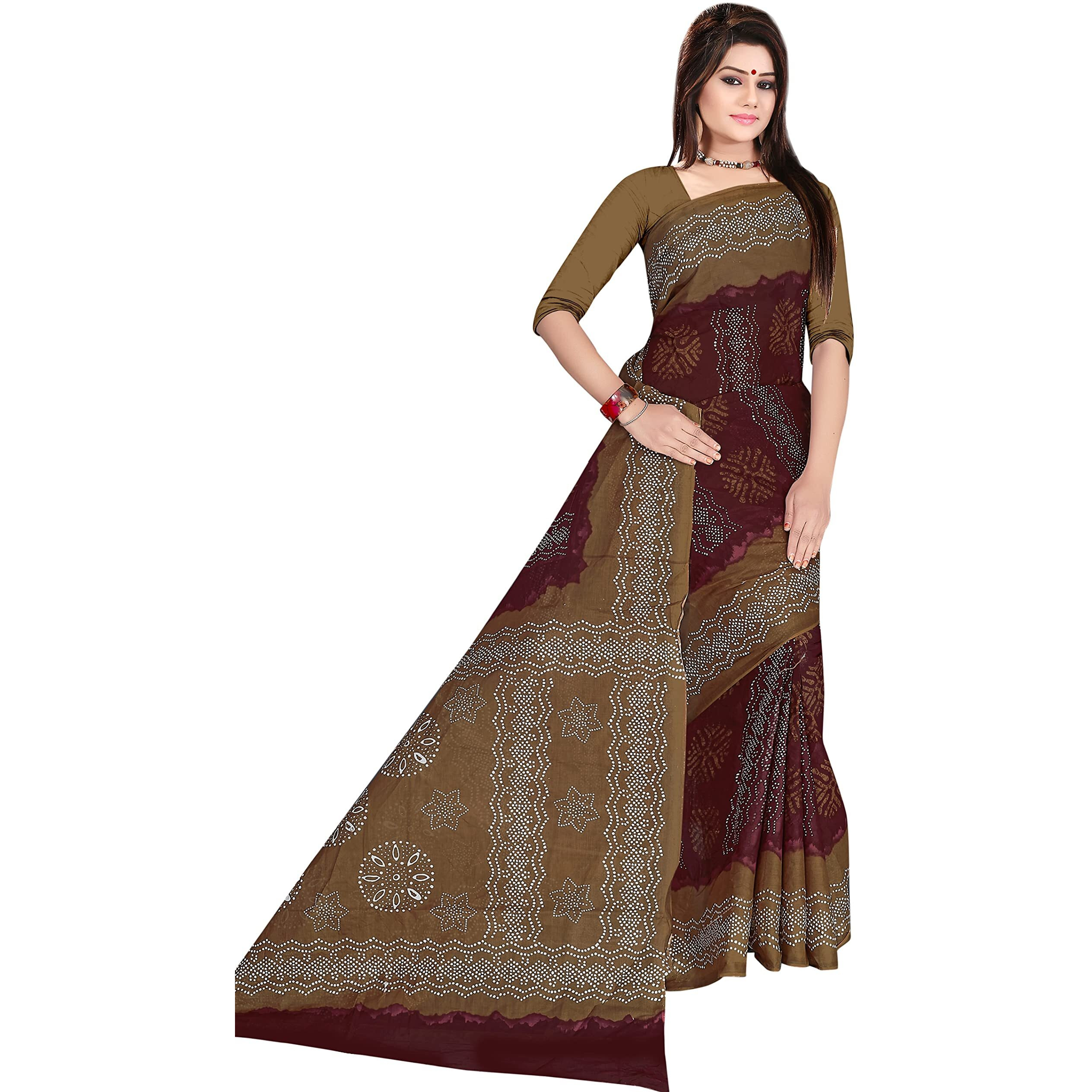 TAMAIRA FASHION Womens Plain Weave Pure Cotton Saree Without Blouse Piece (1856_Maroon)