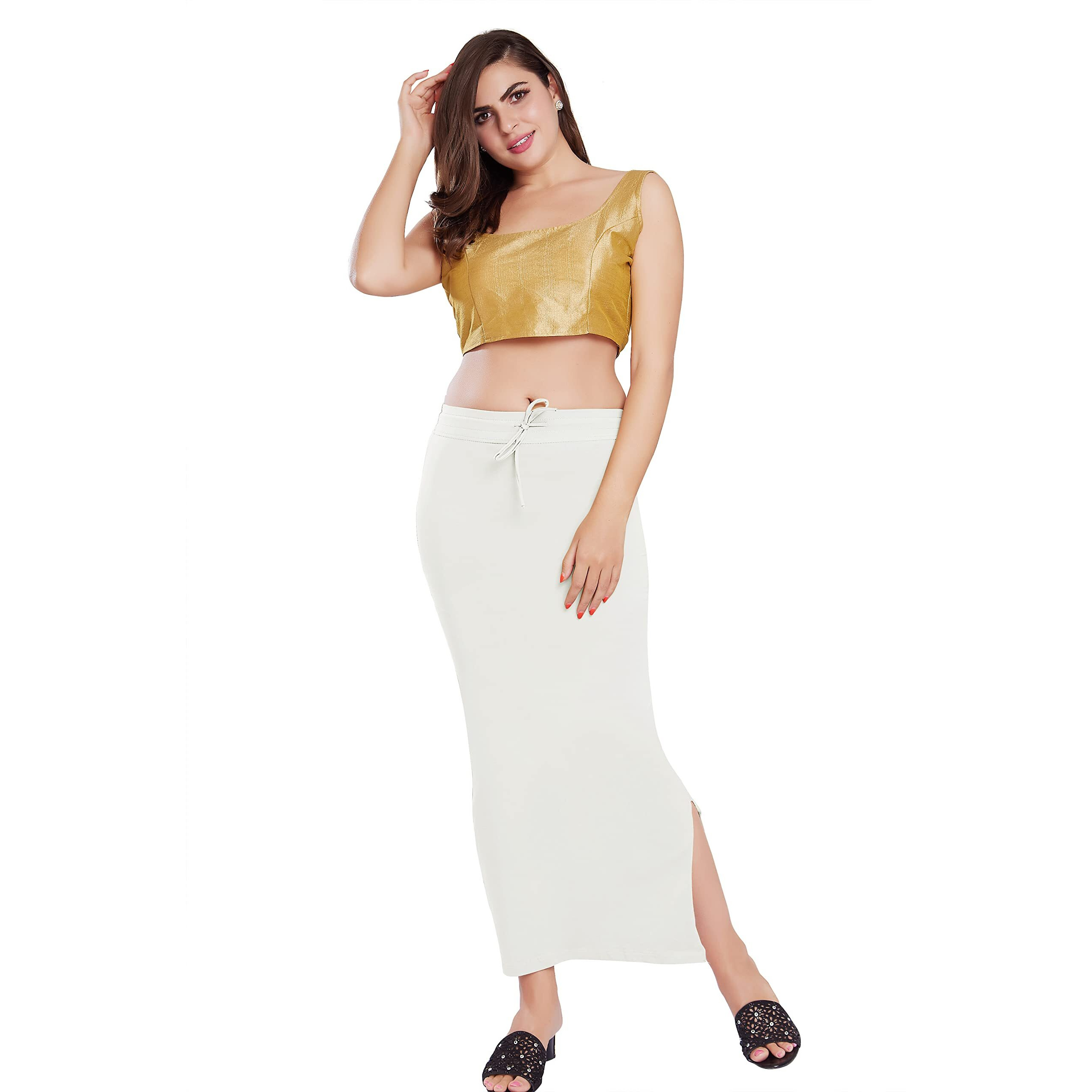 RANI SAAHIBA Womens Stretchy Slim Fishcut Petticoat Cotton Saree Shapewear(SHP26_L/XL_Cream)