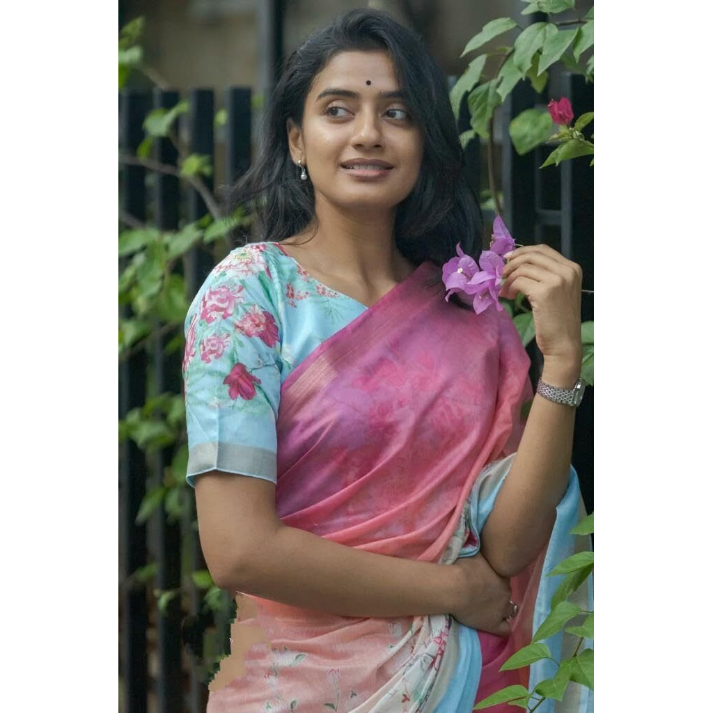 J Enterprise Womens Pure Soft Linen Cotton Banarasi Silk Saree Pattu For Women Kanjivaram Sarees Latest Party Design Wear Wedding Sadi With Blouse Piece 2023 2024 Ready To New (FlowerJaal) (Blue)