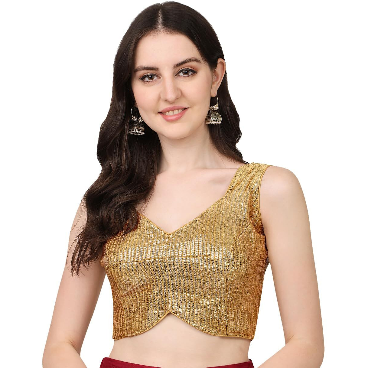 SumairaTex Womens Silk Blend Sleeveless Regular Fit (Sequin-3 Blouse Gold M 38)