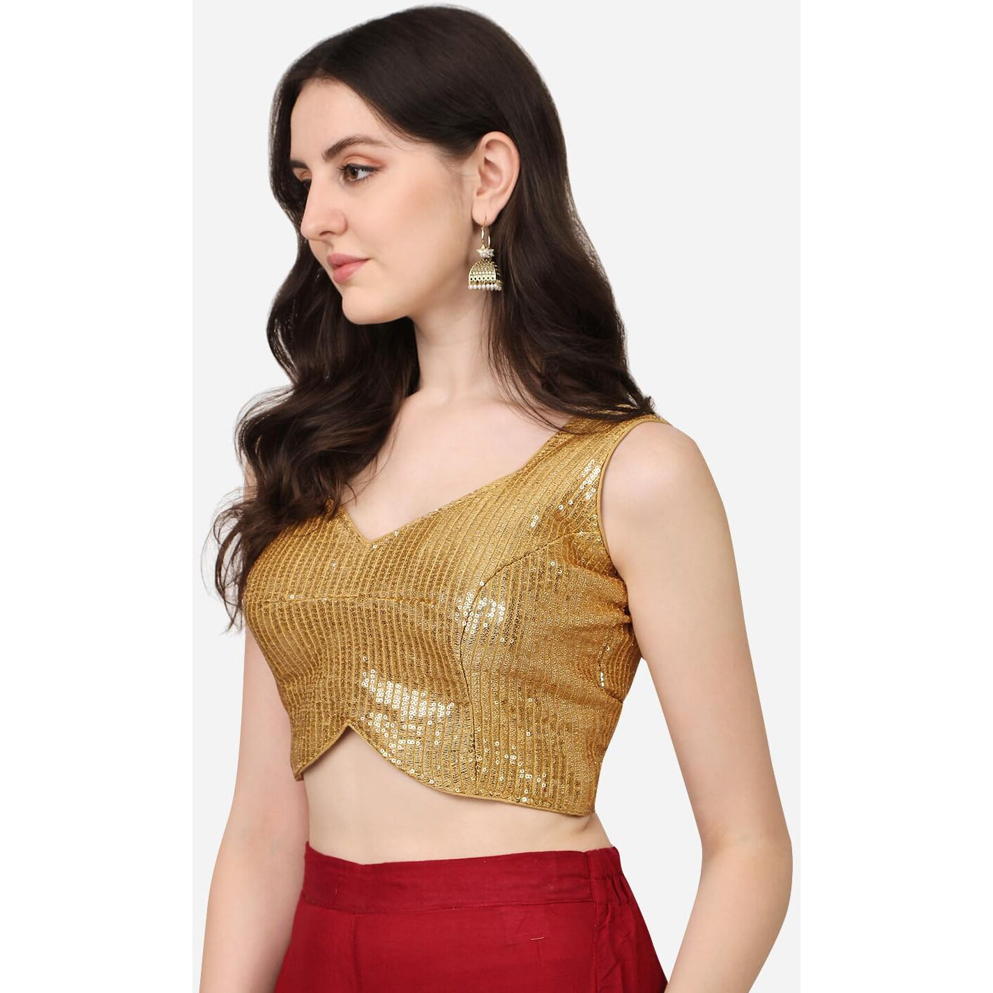 SumairaTex Womens Silk Blend Sleeveless Regular Fit (Sequin-3 Blouse Gold M 38)