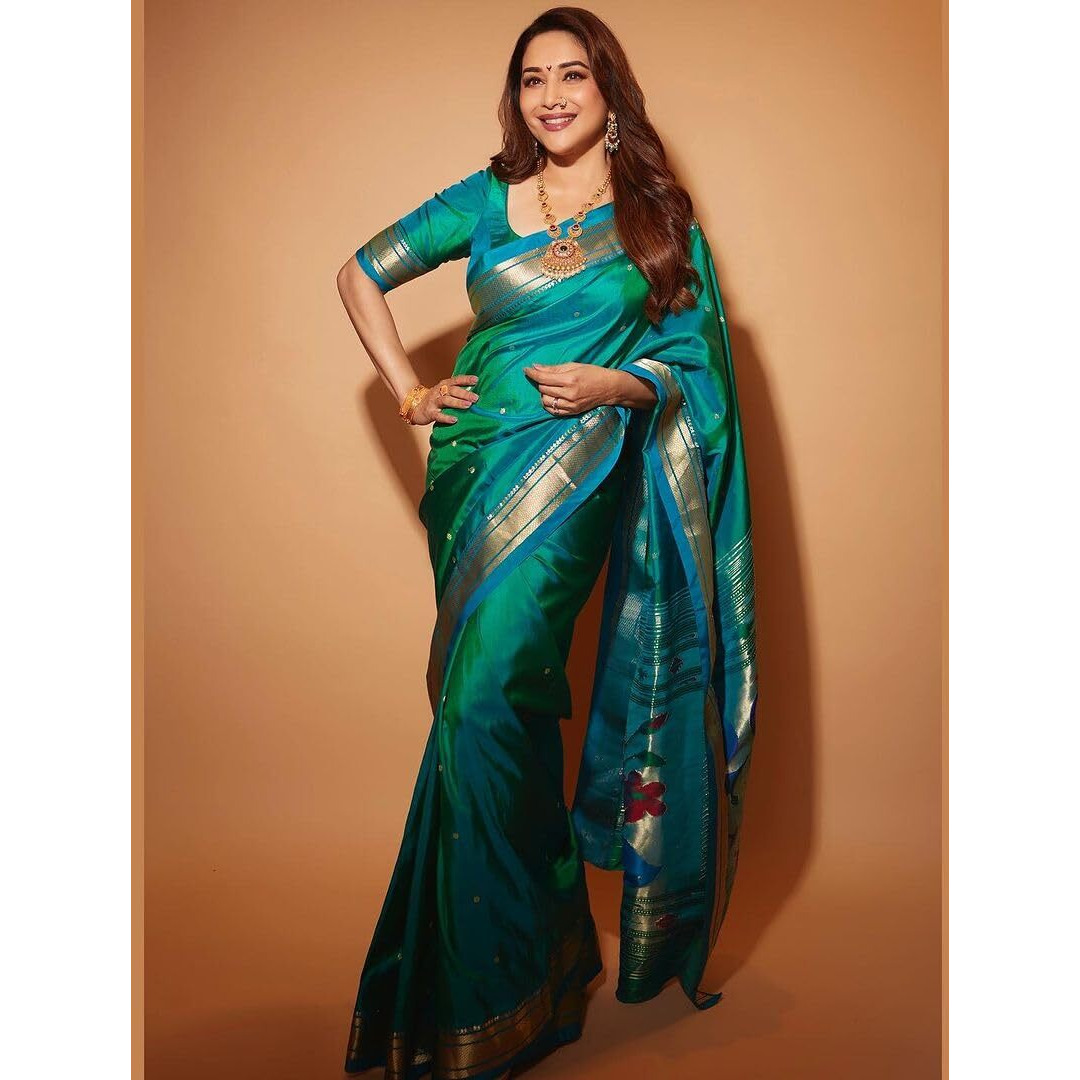 SGF11 Womens Paithani Kanjivaram Soft Silk Saree With Blouse Piece (Sea Green)