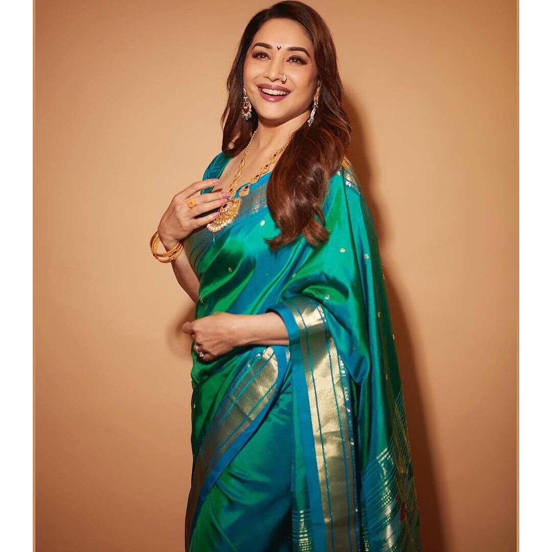 SGF11 Womens Paithani Kanjivaram Soft Silk Saree With Blouse Piece (Sea Green)