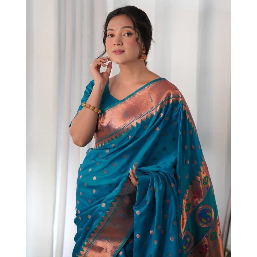SGF11 Womens Paithani Kanjivaram Soft Silk Saree With Blouse Piece (Royal Blue)
