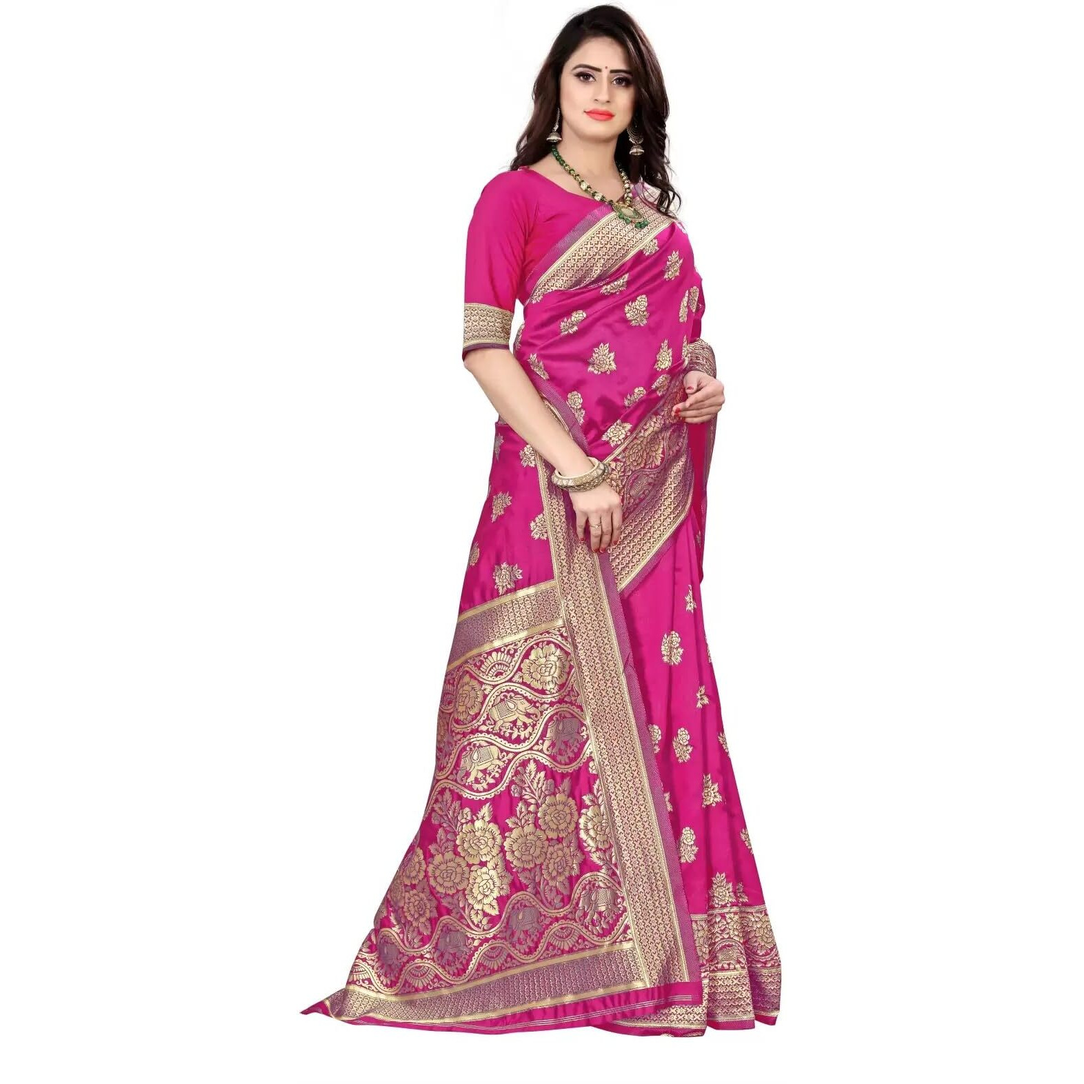 Sugathari Womens Banarasi Saree Pure Kanjivaram Silk Saree Soft new ladies 2023 Design Wear Pattu Sarees Latest Cotton Party Sari collections With Blouse Piece for Wedding sadi (PARI 63 RANI)
