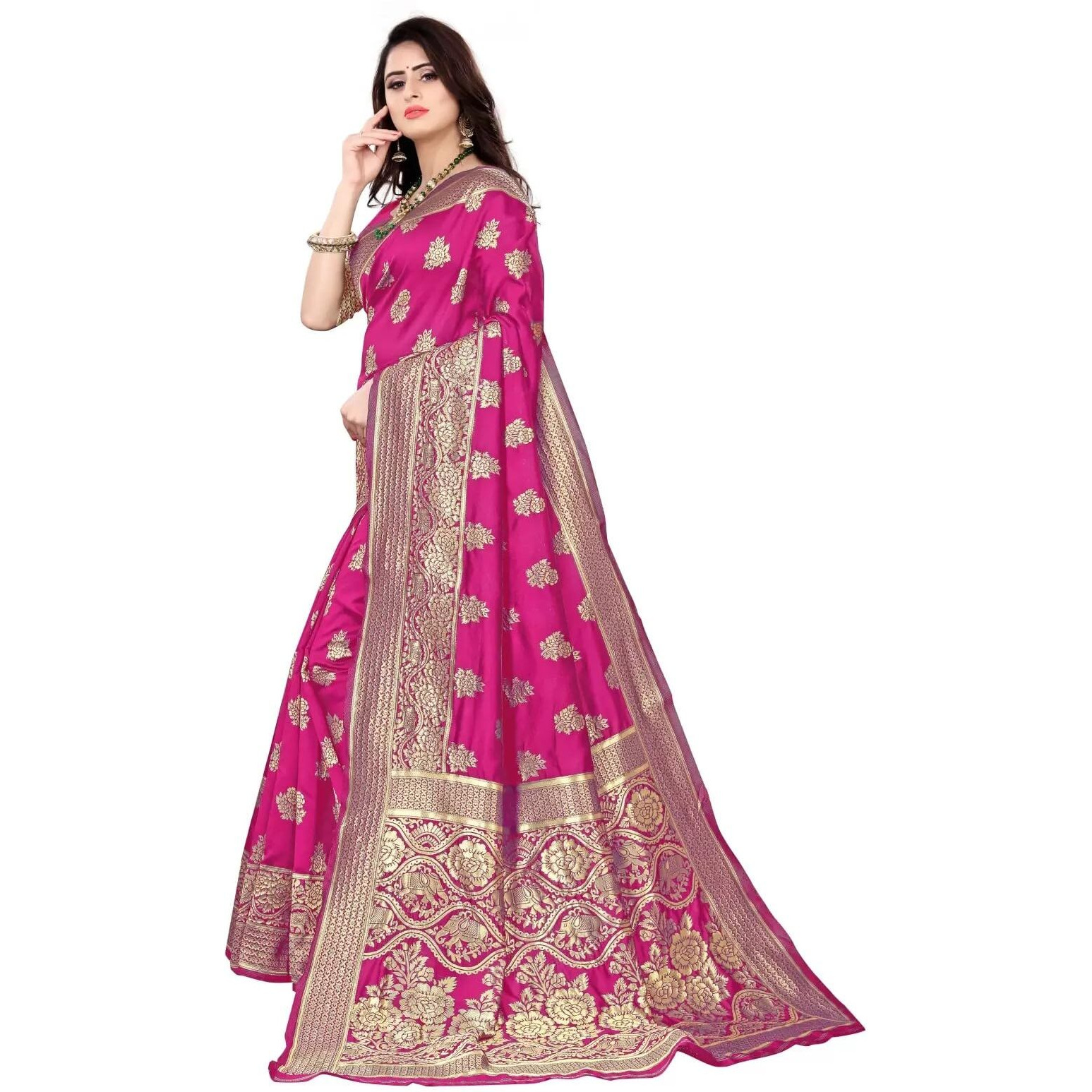 Sugathari Womens Banarasi Saree Pure Kanjivaram Silk Saree Soft new ladies 2023 Design Wear Pattu Sarees Latest Cotton Party Sari collections With Blouse Piece for Wedding sadi (PARI 63 RANI)