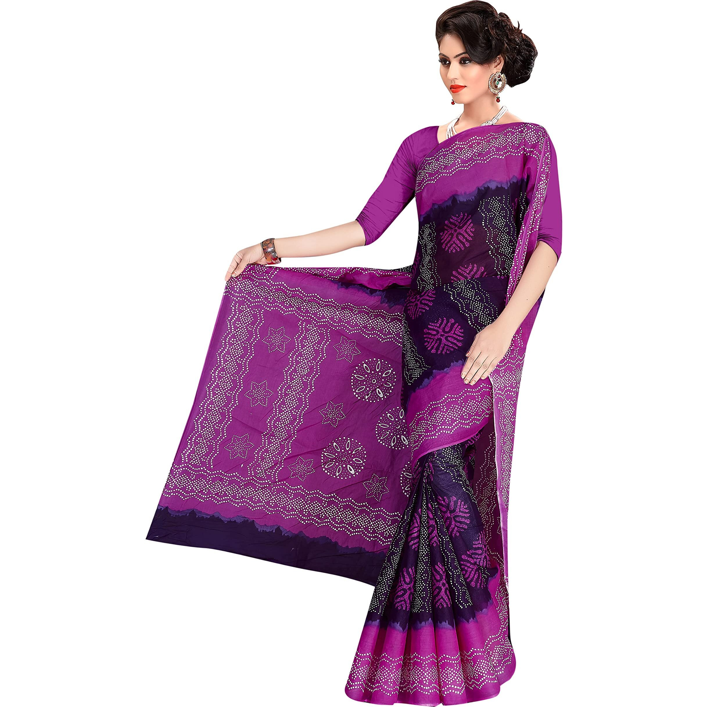 TAMAIRA FASHION Womens Plain Weave Pure Cotton Saree Without Blouse Piece(1856_Purple)