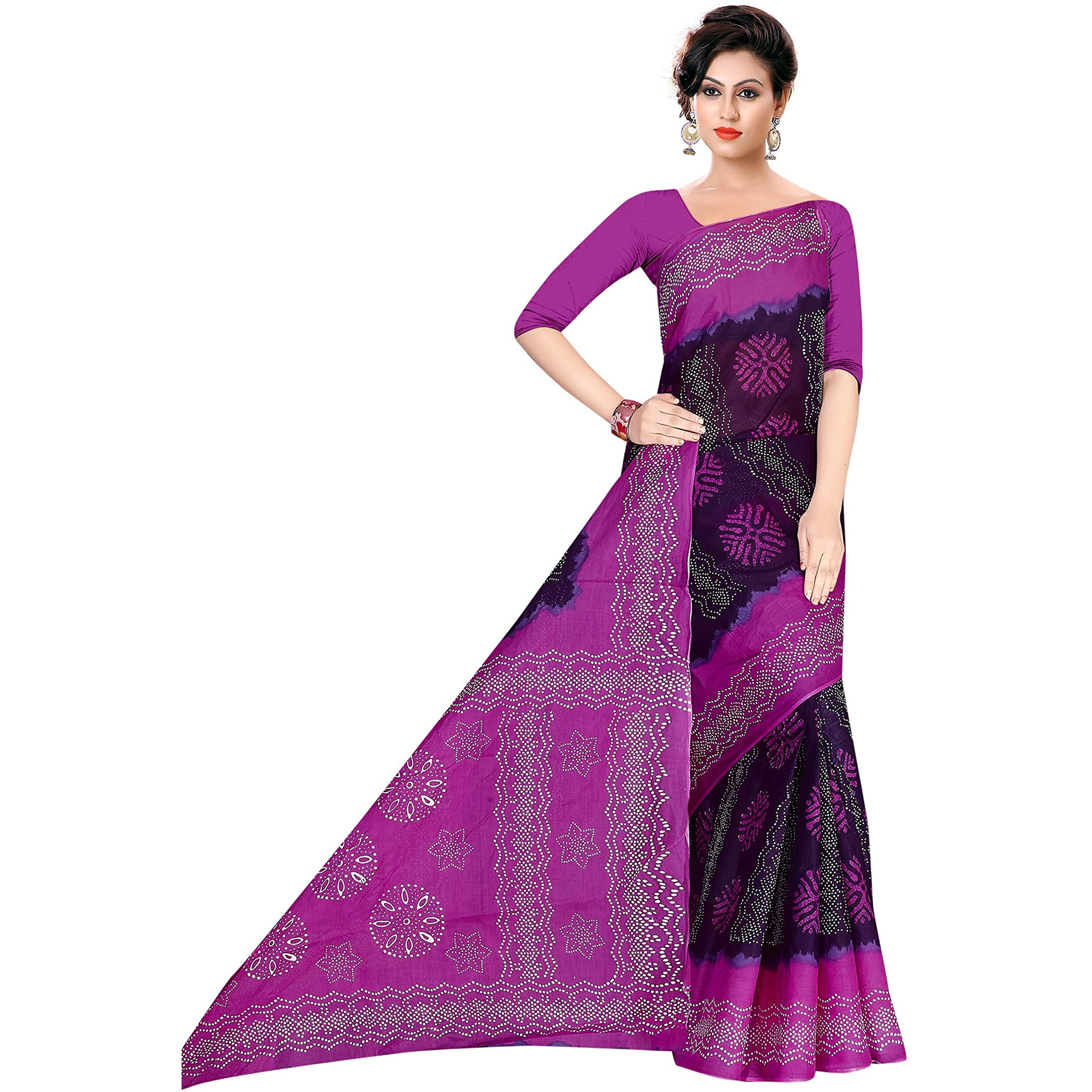 TAMAIRA FASHION Womens Plain Weave Pure Cotton Saree Without Blouse Piece(1856_Purple)