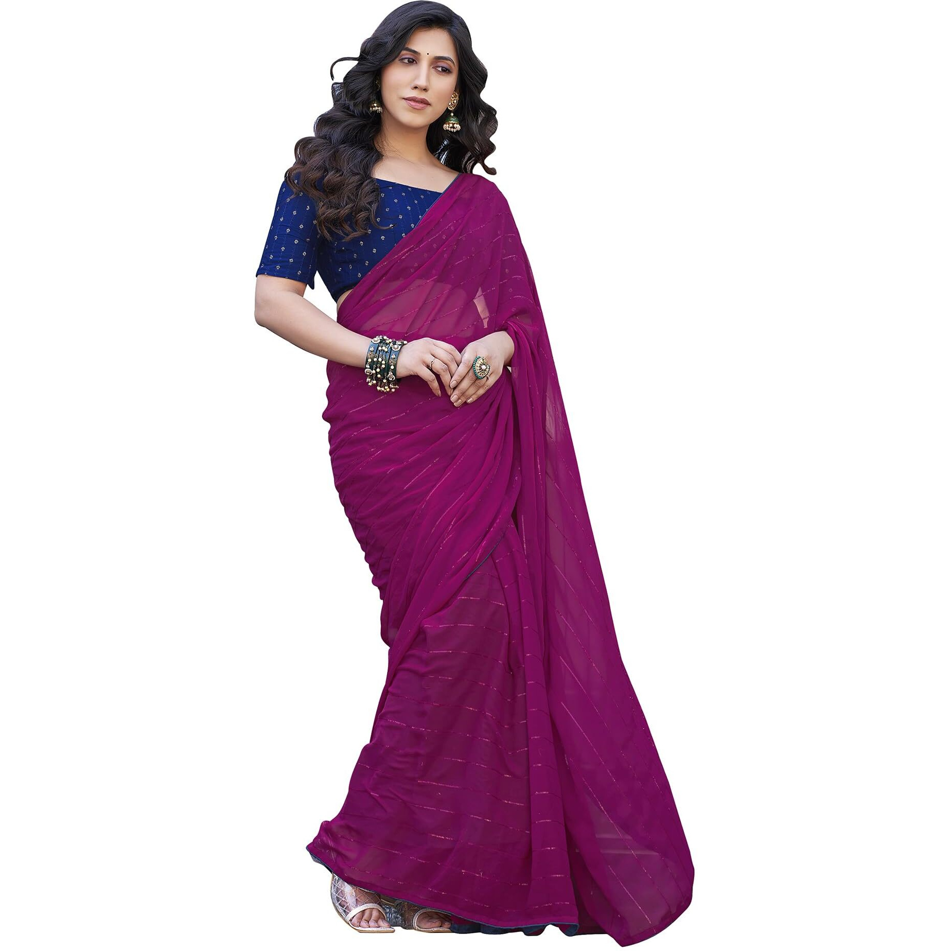 SIRIL Womens Georgette Sequence Work Saree With Unstitched Blouse Piece (3475S706A_Rani Pink)