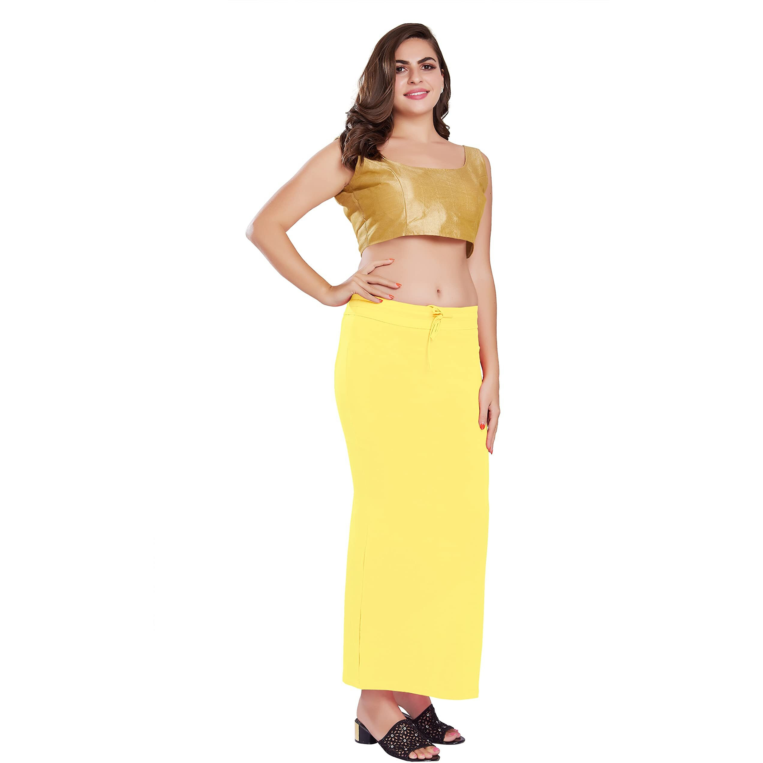 RANI SAAHIBA Womens Stretchy Slim Fishcut Petticoat Cotton Saree Shapewear(SHP56_L/XL_Lt. Lemon)