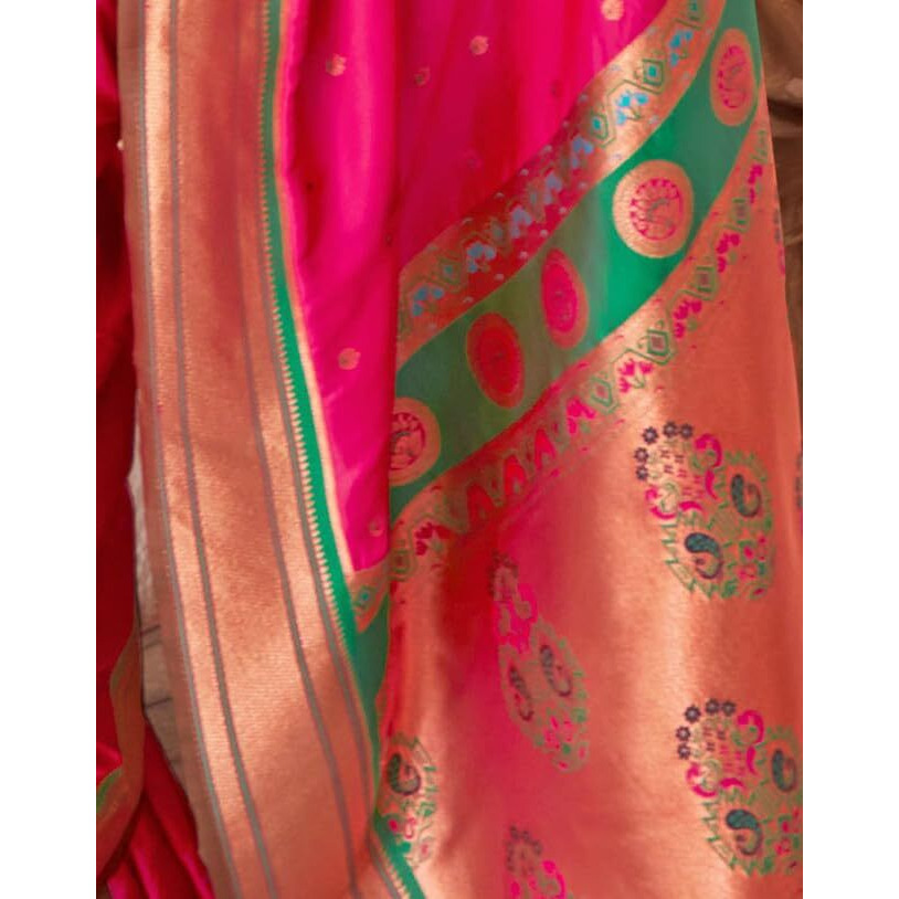 SIRIL Womens Silk Paithani Jacquard Saree With Unstitched Blouse Piece (3534S1222_Pink)