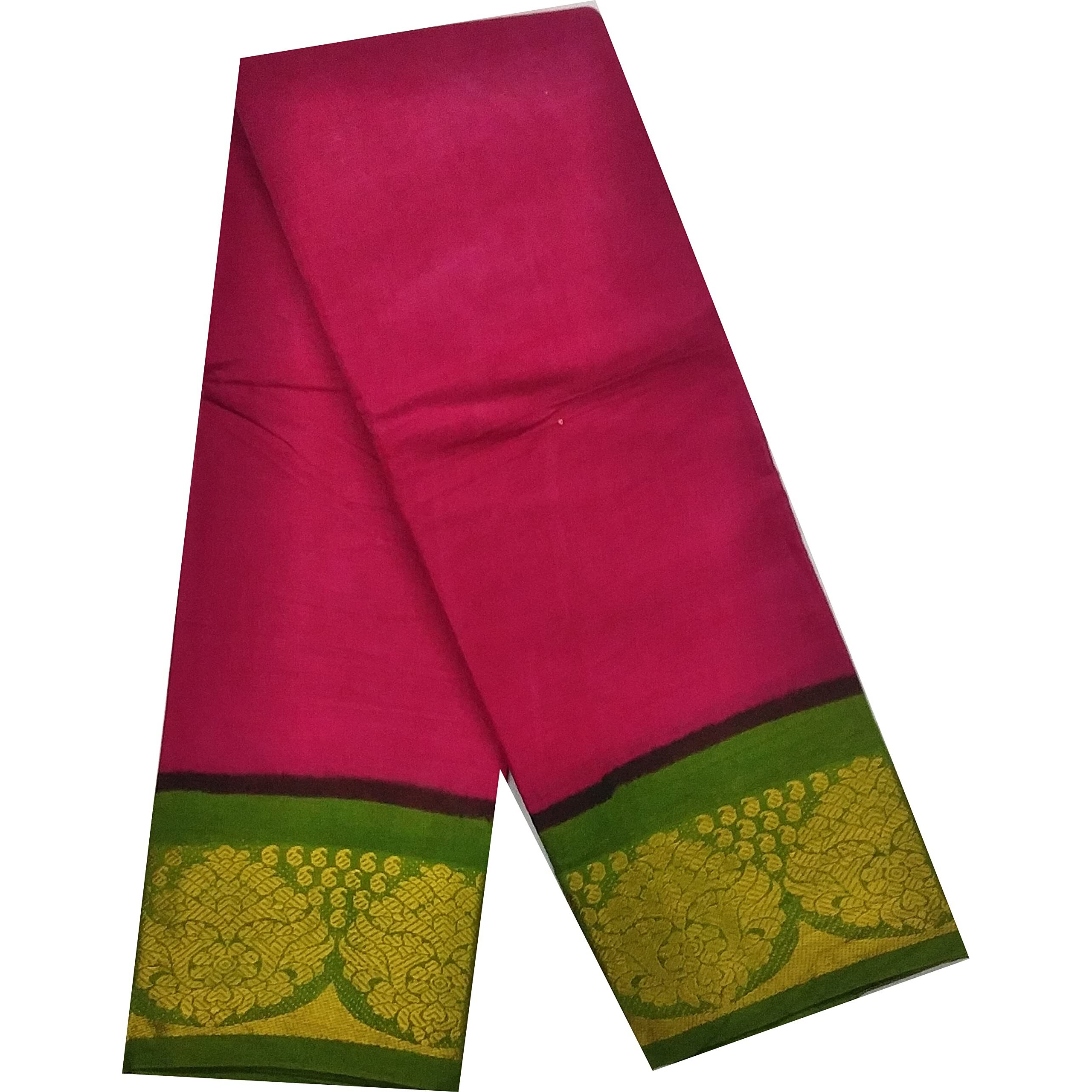 Pure Cotton Saree - Medium Size Border & Plain Body (Rose & Green)