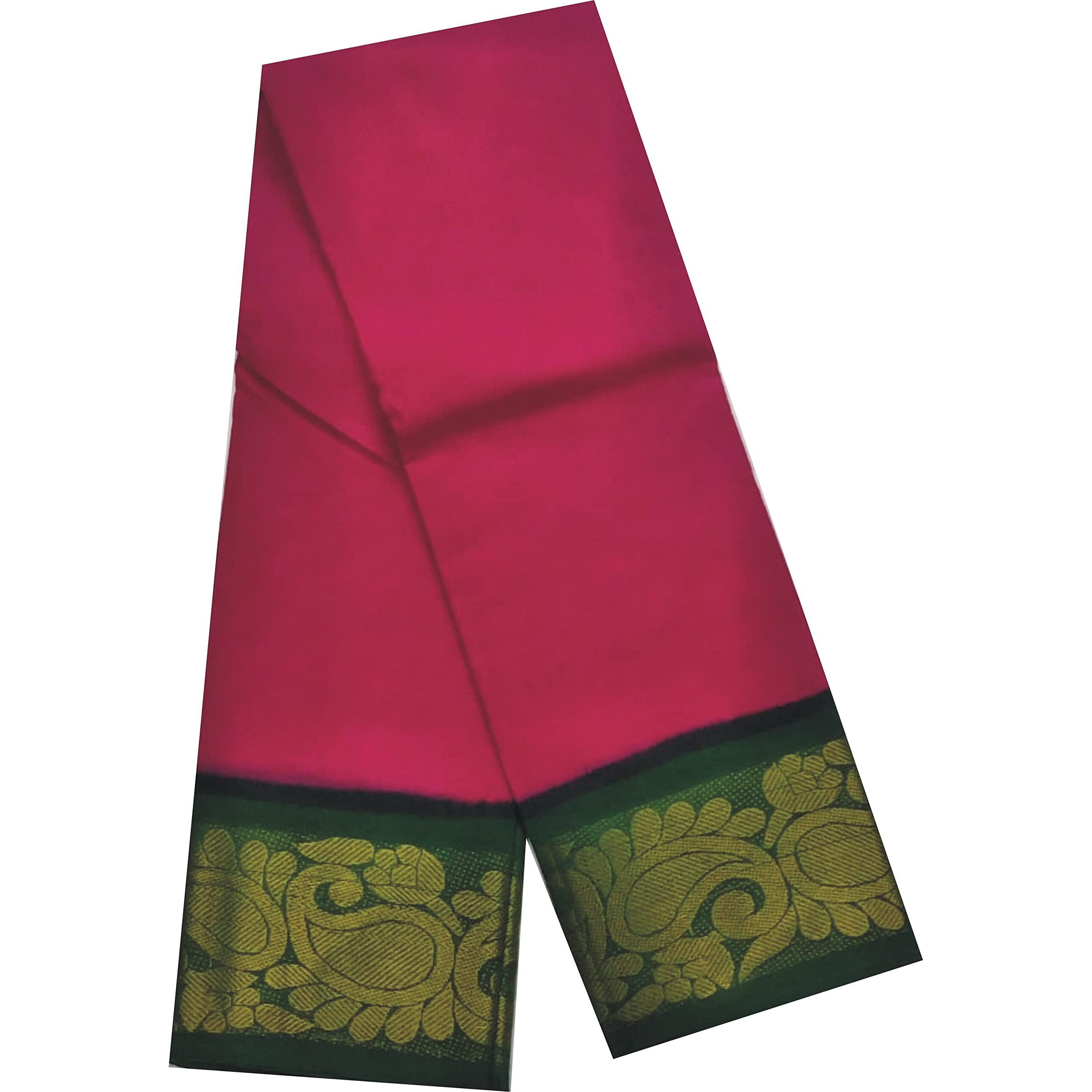 Pure Cotton Saree - Medium Size Border & Plain Body (Rose & Green)