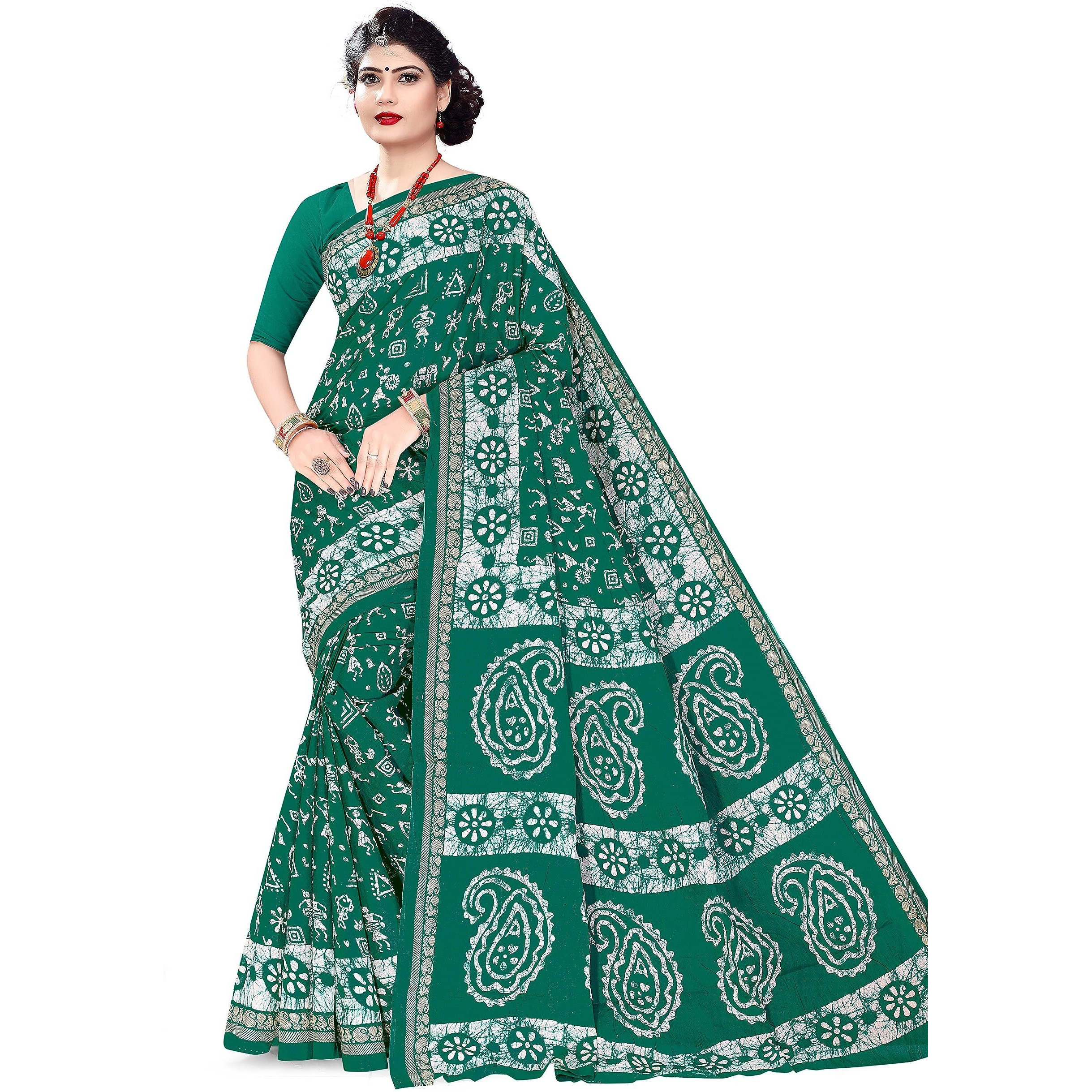 TAMAIRA FASHION Womens Plain Weave Pure Cotton Saree Without Blouse Piece(2476_Seagreen)