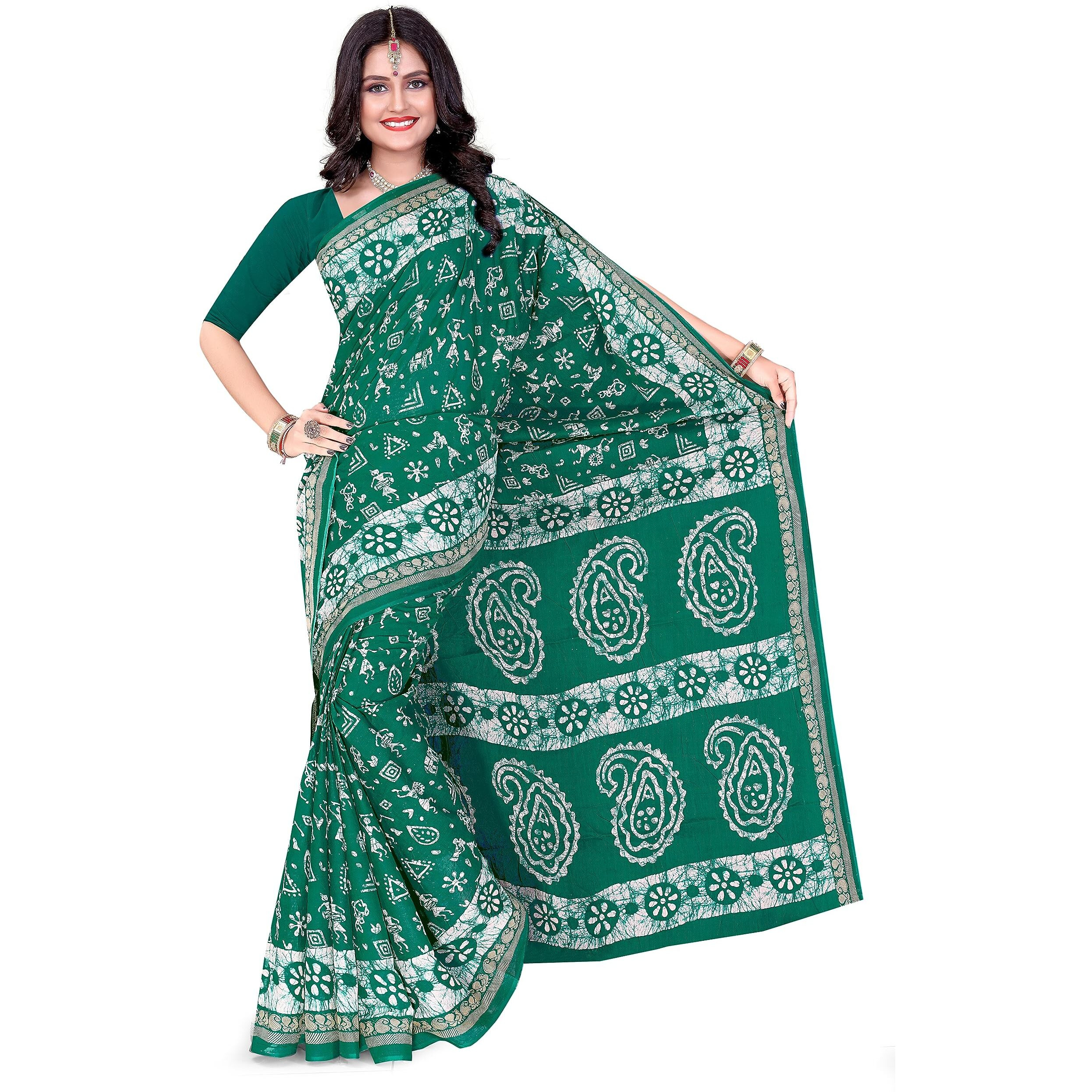 TAMAIRA FASHION Womens Plain Weave Pure Cotton Saree Without Blouse Piece(2476_Seagreen)