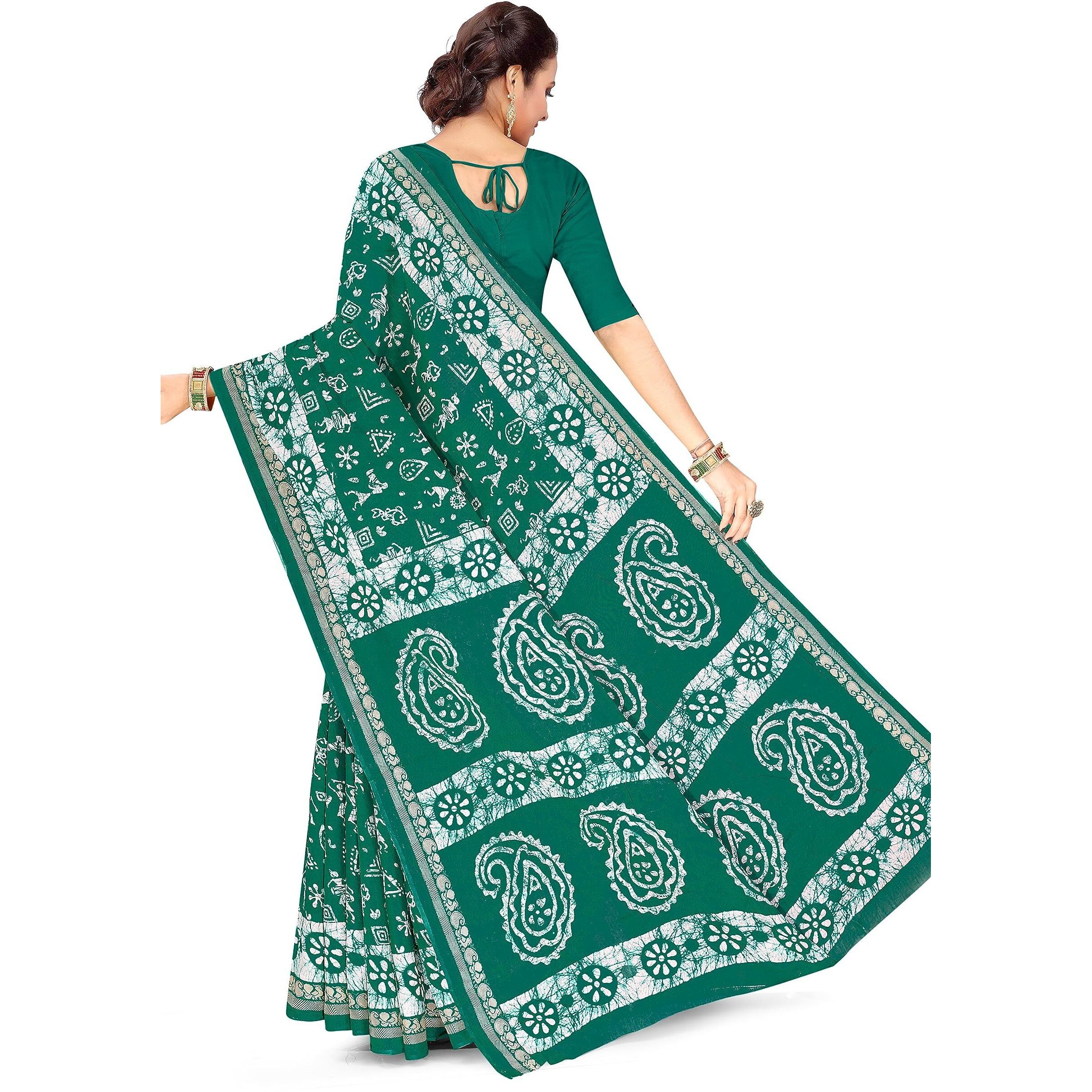 TAMAIRA FASHION Womens Plain Weave Pure Cotton Saree Without Blouse Piece(2476_Seagreen)