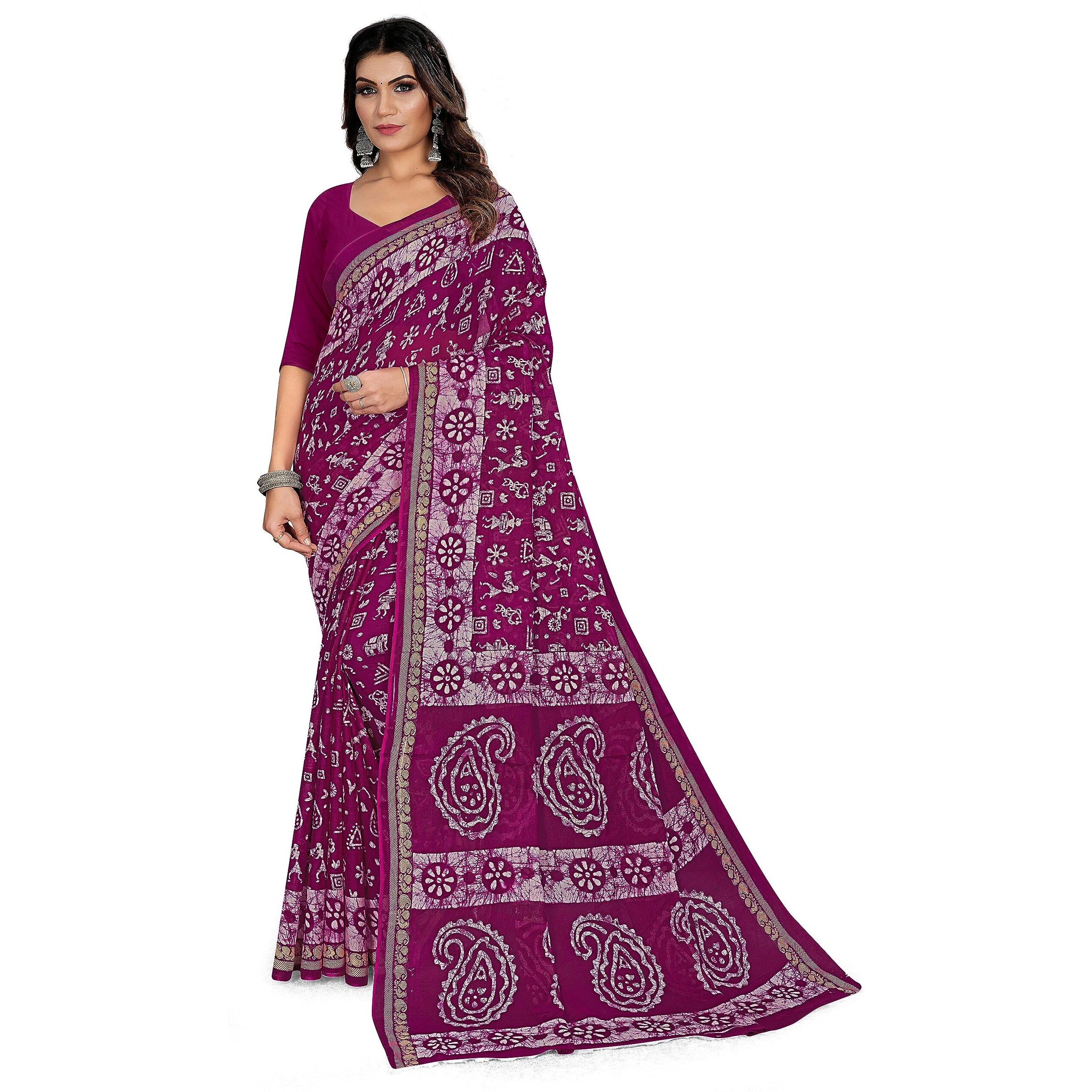 TAMAIRA FASHION Womens Plain Weave Pure Cotton Saree Without Blouse Piece(2476_Magenta)