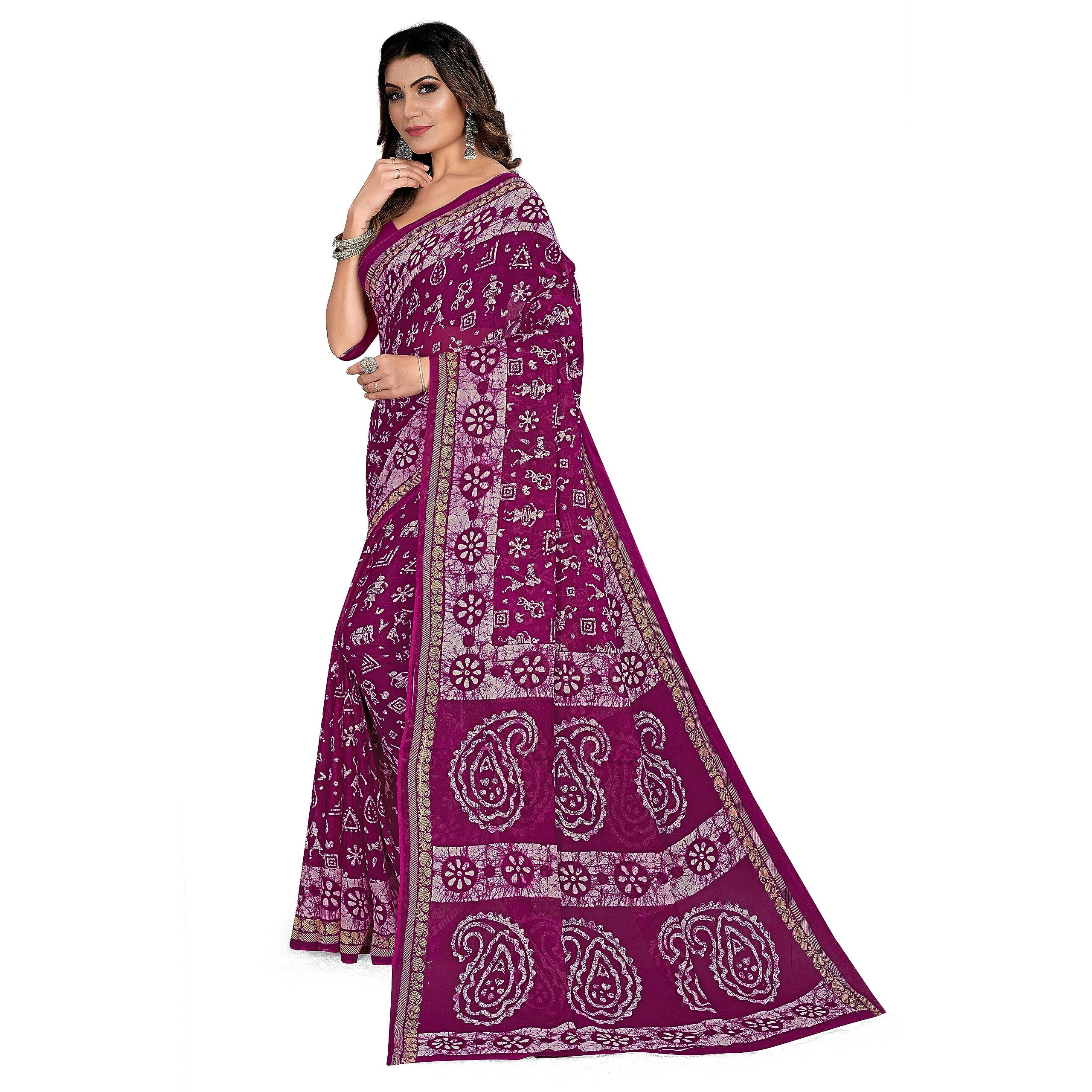 TAMAIRA FASHION Womens Plain Weave Pure Cotton Saree Without Blouse Piece(2476_Magenta)