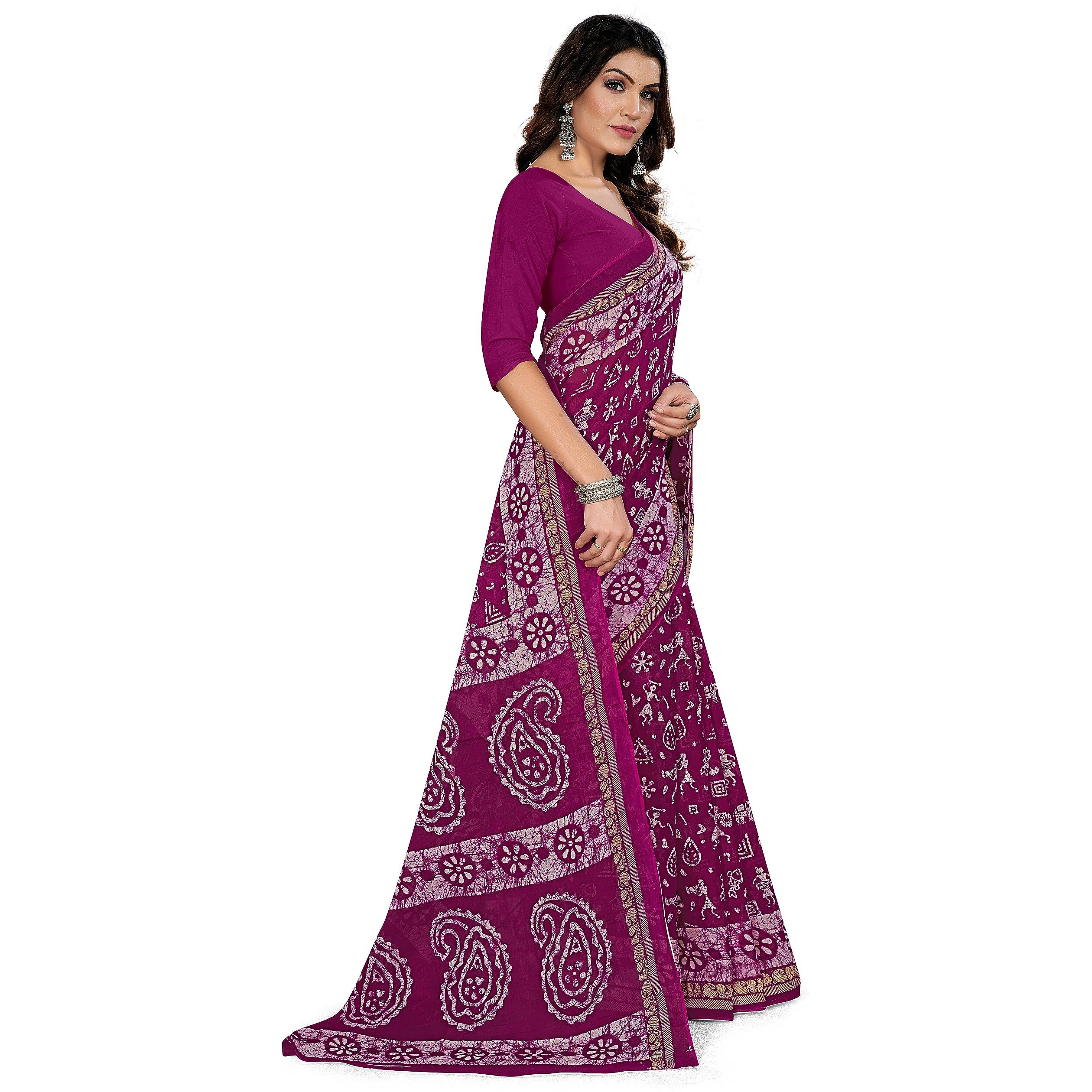 TAMAIRA FASHION Womens Plain Weave Pure Cotton Saree Without Blouse Piece(2476_Magenta)