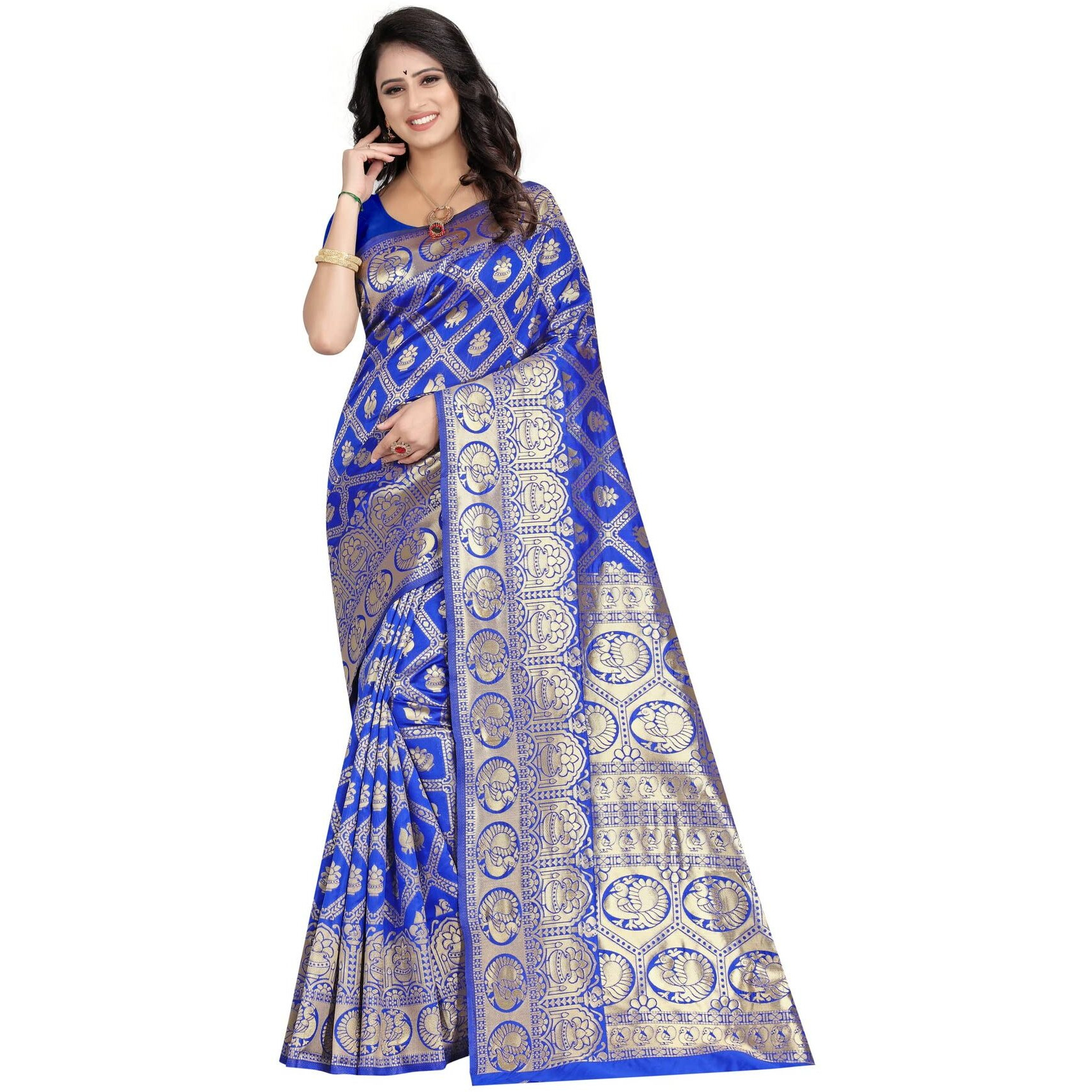 Sugathari Womens Banarasi Saree Pure Kanjivaram Silk Saree Soft new ladies 2023 Design Wear Sarees Latest Cotton Party Sari collections With Blouse Piece for Wedding sadi (SAM SAN 9017-ROYAL BLUE)