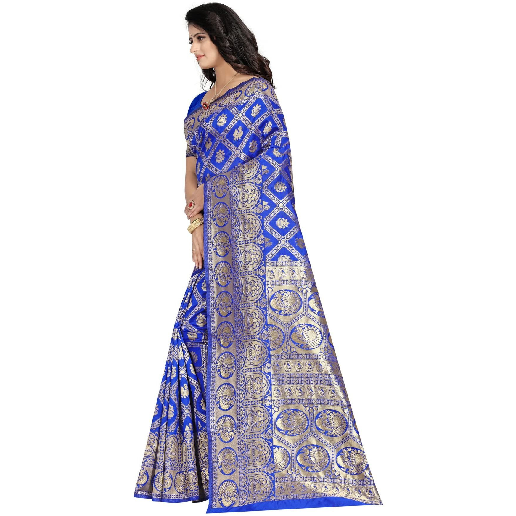 Sugathari Womens Banarasi Saree Pure Kanjivaram Silk Saree Soft new ladies 2023 Design Wear Sarees Latest Cotton Party Sari collections With Blouse Piece for Wedding sadi (SAM SAN 9017-ROYAL BLUE)