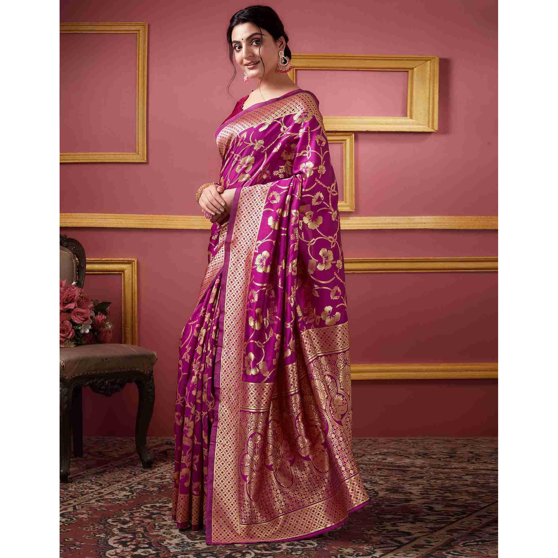 Sugathari Womens Banarasi Saree Pure Kanjivaram Silk Saree Soft new ladies 2023 Design Wear Pattu Sarees Latest Party Sari collections With Blouse Piece for Wedding sadi (SAN PARI-187 WINE)