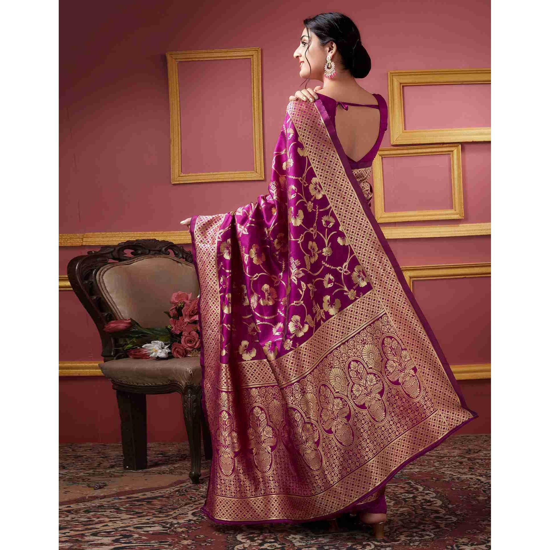 Sugathari Womens Banarasi Saree Pure Kanjivaram Silk Saree Soft new ladies 2023 Design Wear Pattu Sarees Latest Party Sari collections With Blouse Piece for Wedding sadi (SAN PARI-187 WINE)