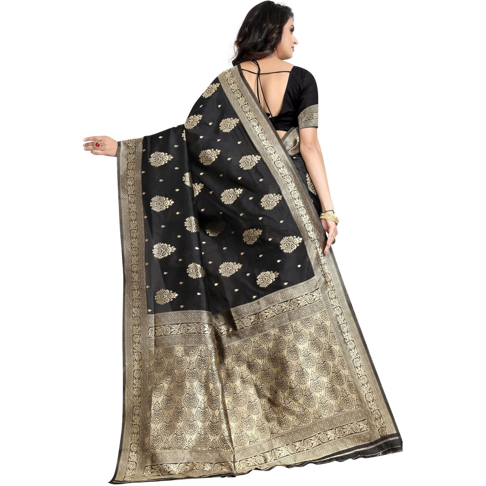 C J Enterprise Womens Pure Soft Kanjivaram Silk Saree Banarasi Design Wear Pattu Sarees Latest Party Cotton Sari collections With Blouse Piece for Wedding sadi new ladies 2024 (Eagle-3) (Black)