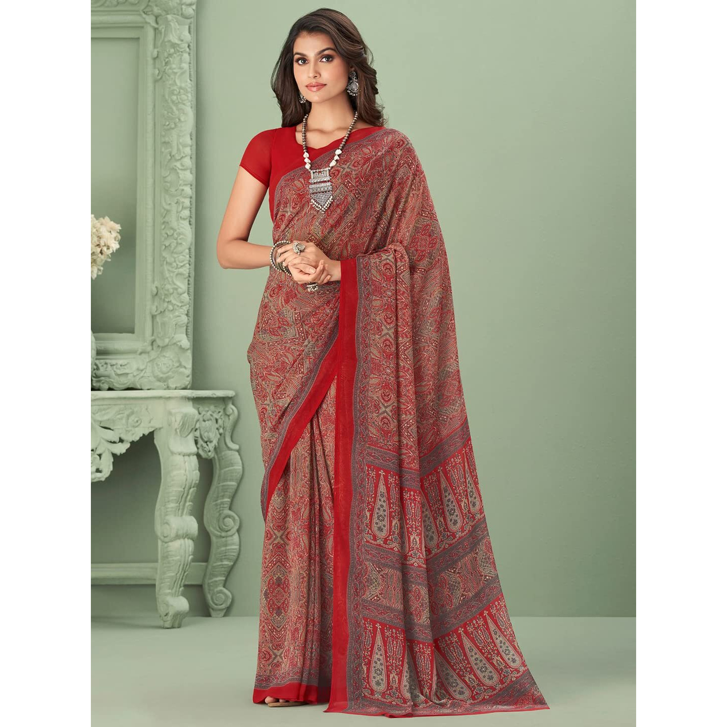 Jaanvi fashion Womens Traditional Printed Georgette Saree With Blouse Piece (raga-georgette-16502-a)