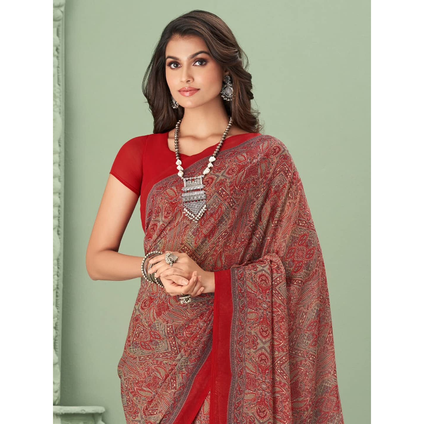 Jaanvi fashion Womens Traditional Printed Georgette Saree With Blouse Piece (raga-georgette-16502-a)