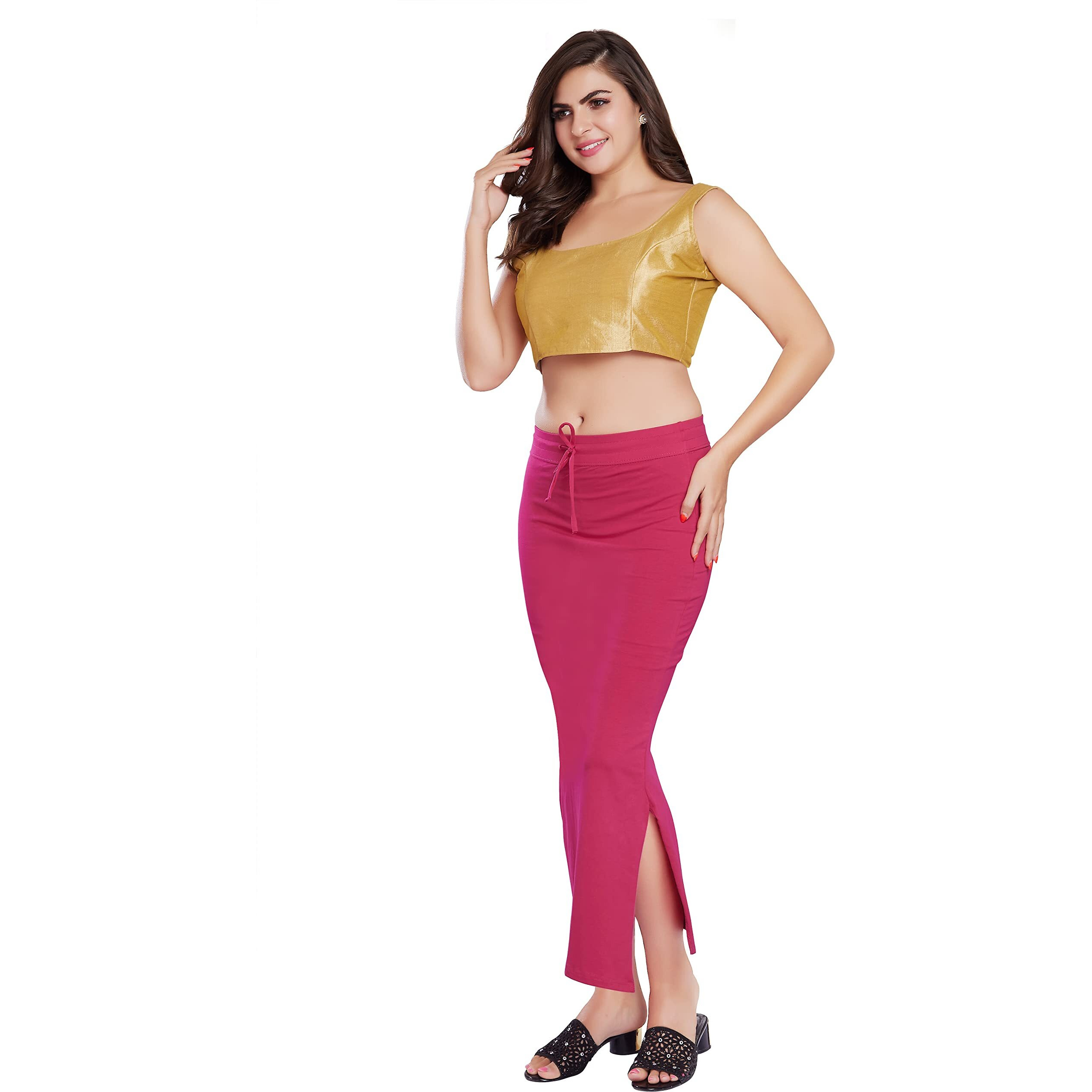RANI SAAHIBA Womens Stretchy Slim Fishcut Petticoat Cotton Saree Shapewear(SHP5_S/M_Fuchsia)