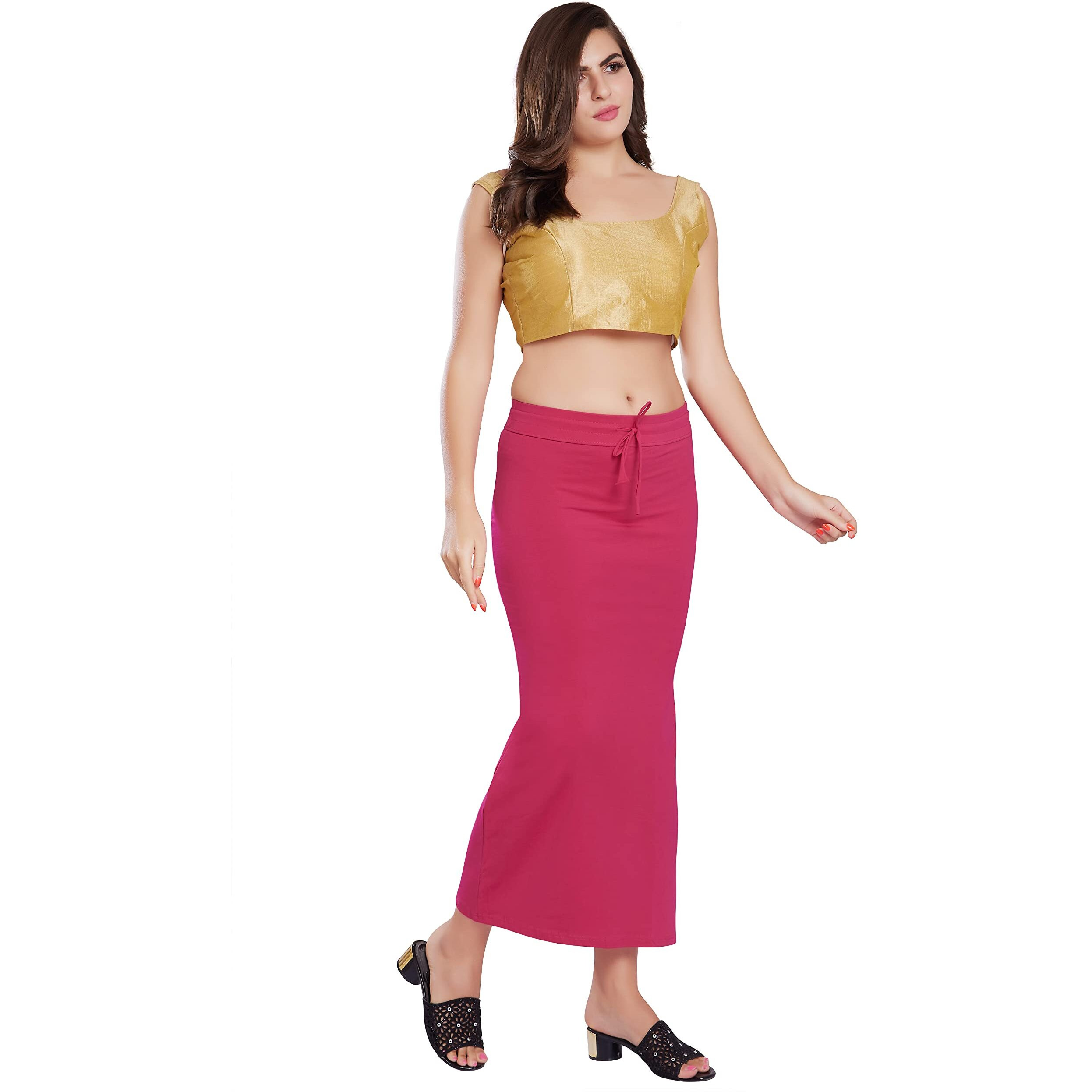 RANI SAAHIBA Womens Stretchy Slim Fishcut Petticoat Cotton Saree Shapewear(SHP5_S/M_Fuchsia)