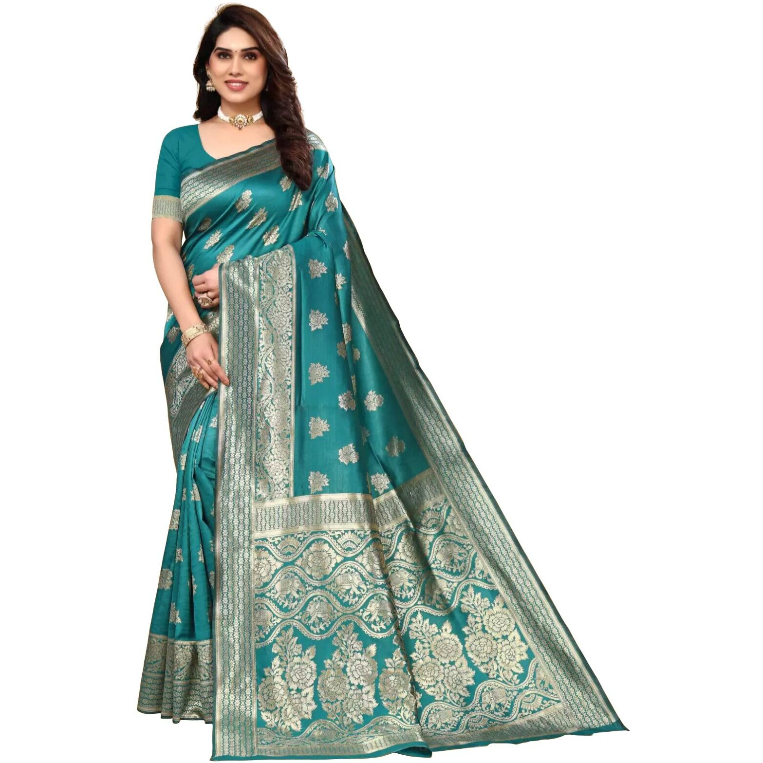Sugathari Womens Banarasi Saree Pure Kanjivaram Silk Saree Soft new ladies 2023 Design Wear Pattu Sarees Latest Cotton Party Sari collections With Blouse Piece for Wedding sadi (PARI 63 RAMA)